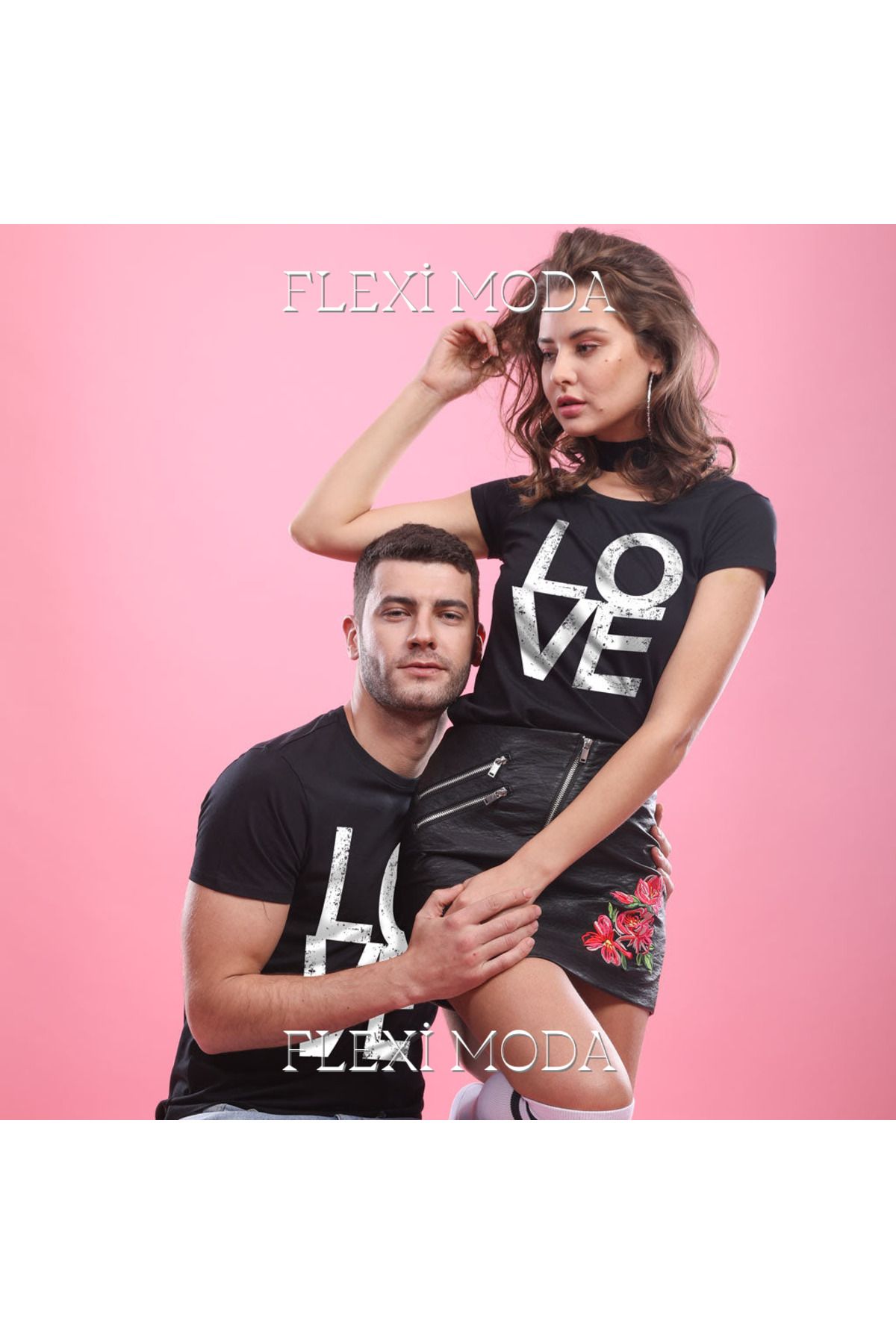 Hunors Sportswear & Company Only Love, Couples Yazılı Sevgili Çift Kombini Oversize 2'li Tişört
