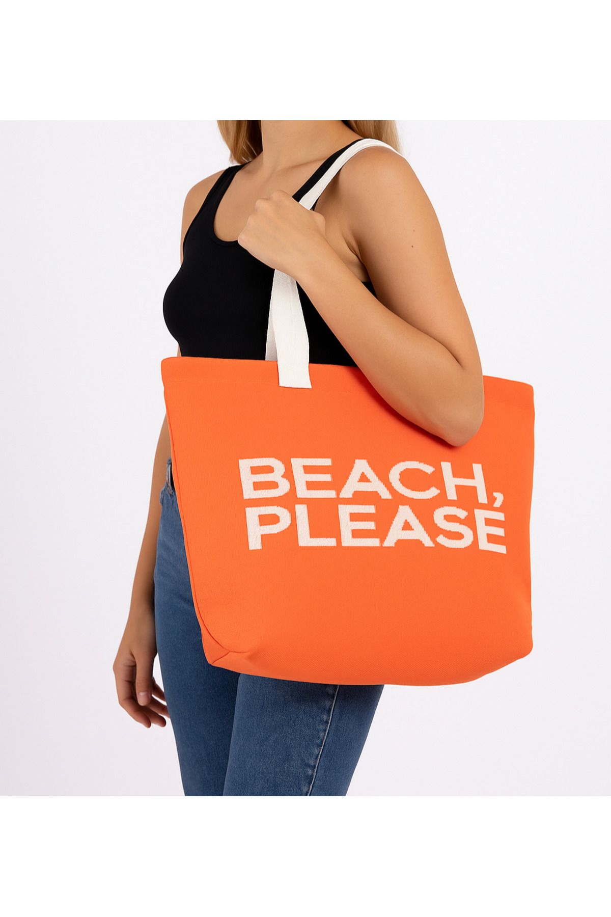 Sebir Moda Beach, Please Yazılı Triko Plaj Çantası