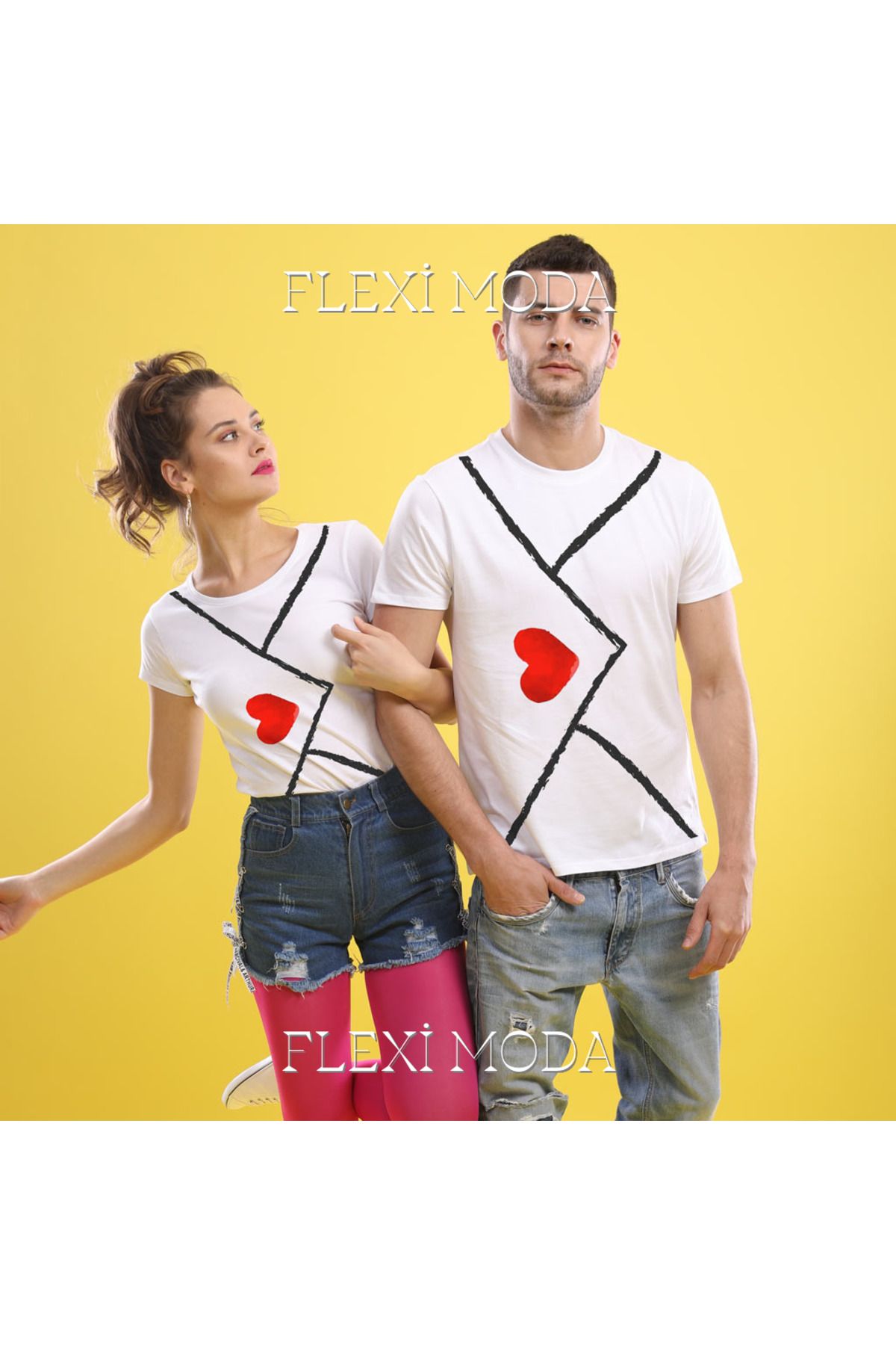Hunors Sportswear & Company Heart Mail Temalı Sevgili Çift Kombini Oversize 2'li Tişört