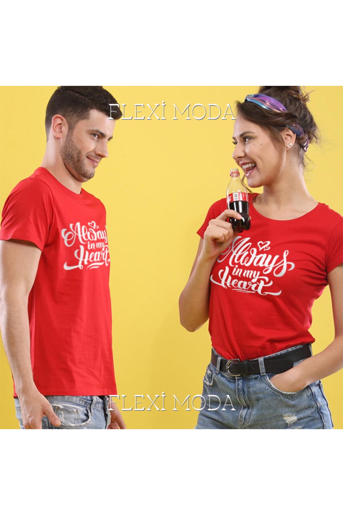 Hunors Sportswear & Company Always In My Heart Yazılı Sevgili Çift Kombini Oversize 2'li Tişört