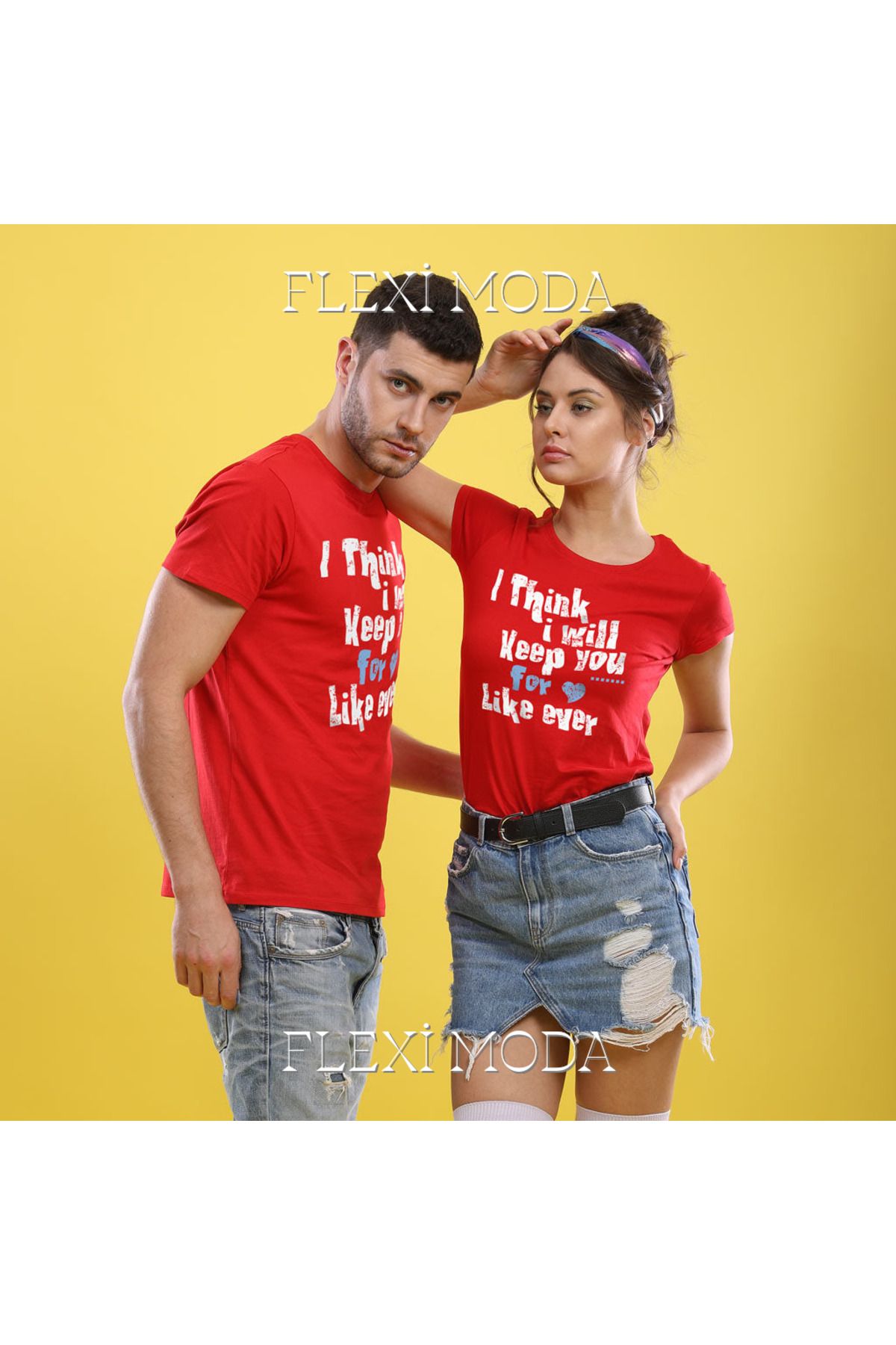 Hunors Sportswear & Company I Think I Will keep You Yazılı Sevgili Çift Kombini Oversize 2'li Tişört