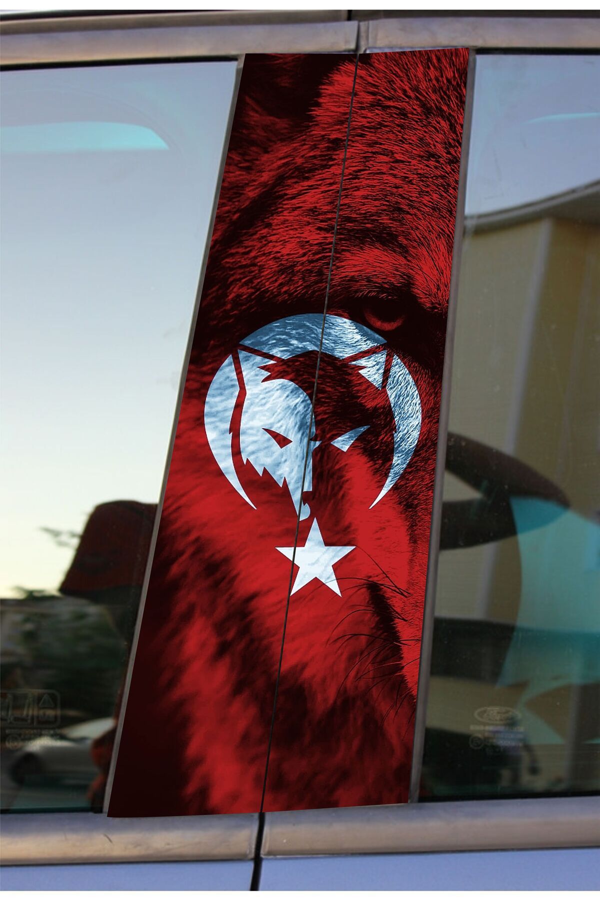 hediyenebak Türk Bayrağı Kurt Baskılı Araç Kapı Direk Kaplama Folyo Sticker 2'li (SAĞ&SOL)