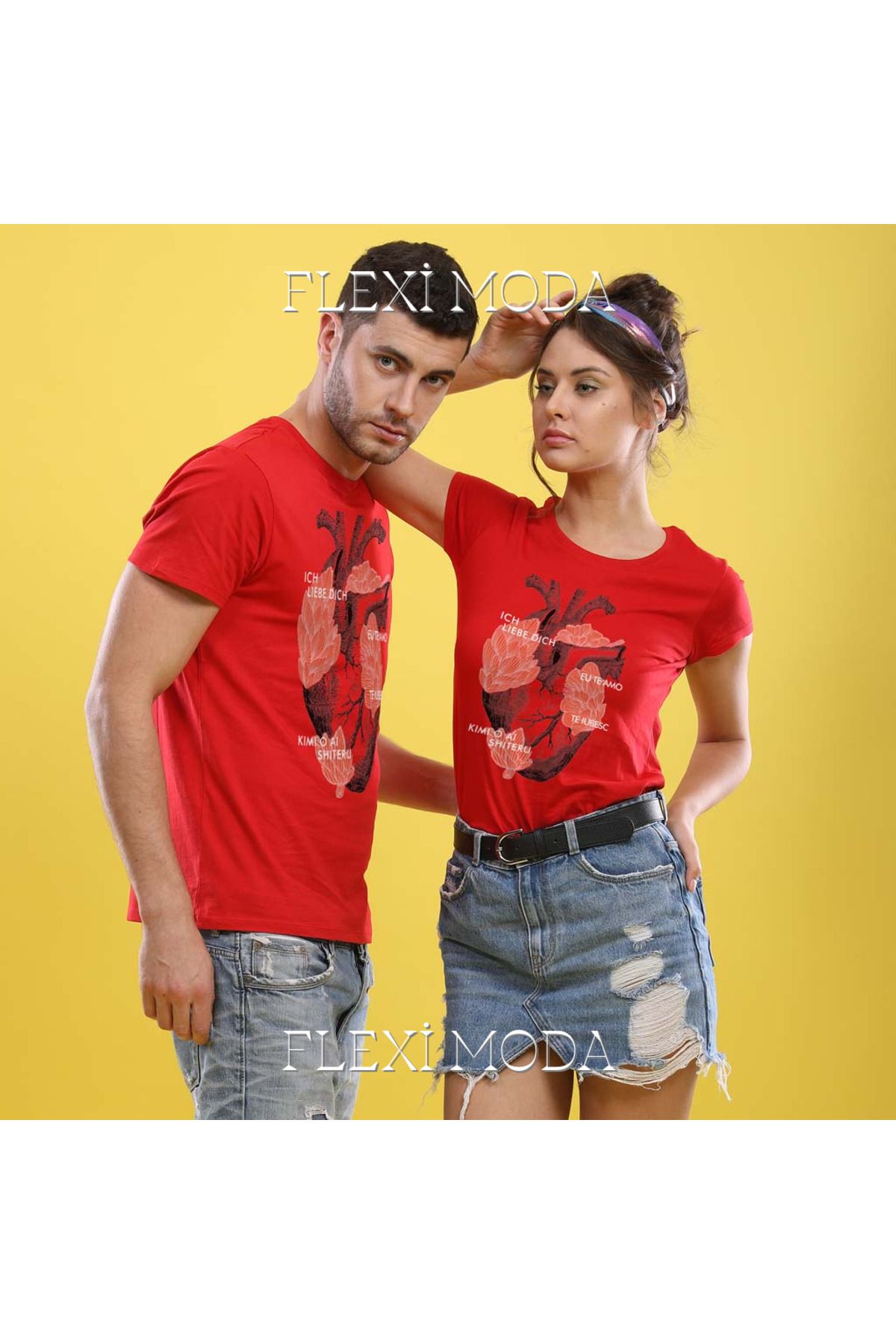 Hunors Sportswear & Company Language Of Love, Couples Yazılı Sevgili Çift Kombini Oversize 2'li Tişört