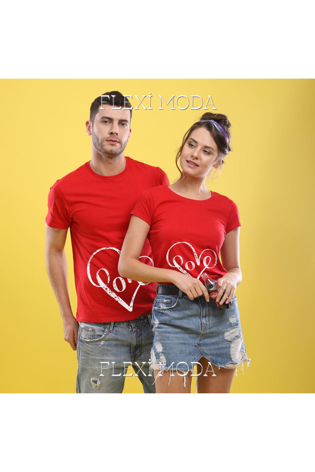 Hunors Sportswear & Company Love Typography Yazılı Sevgili Çift Kombini Oversize 2'li Tişört