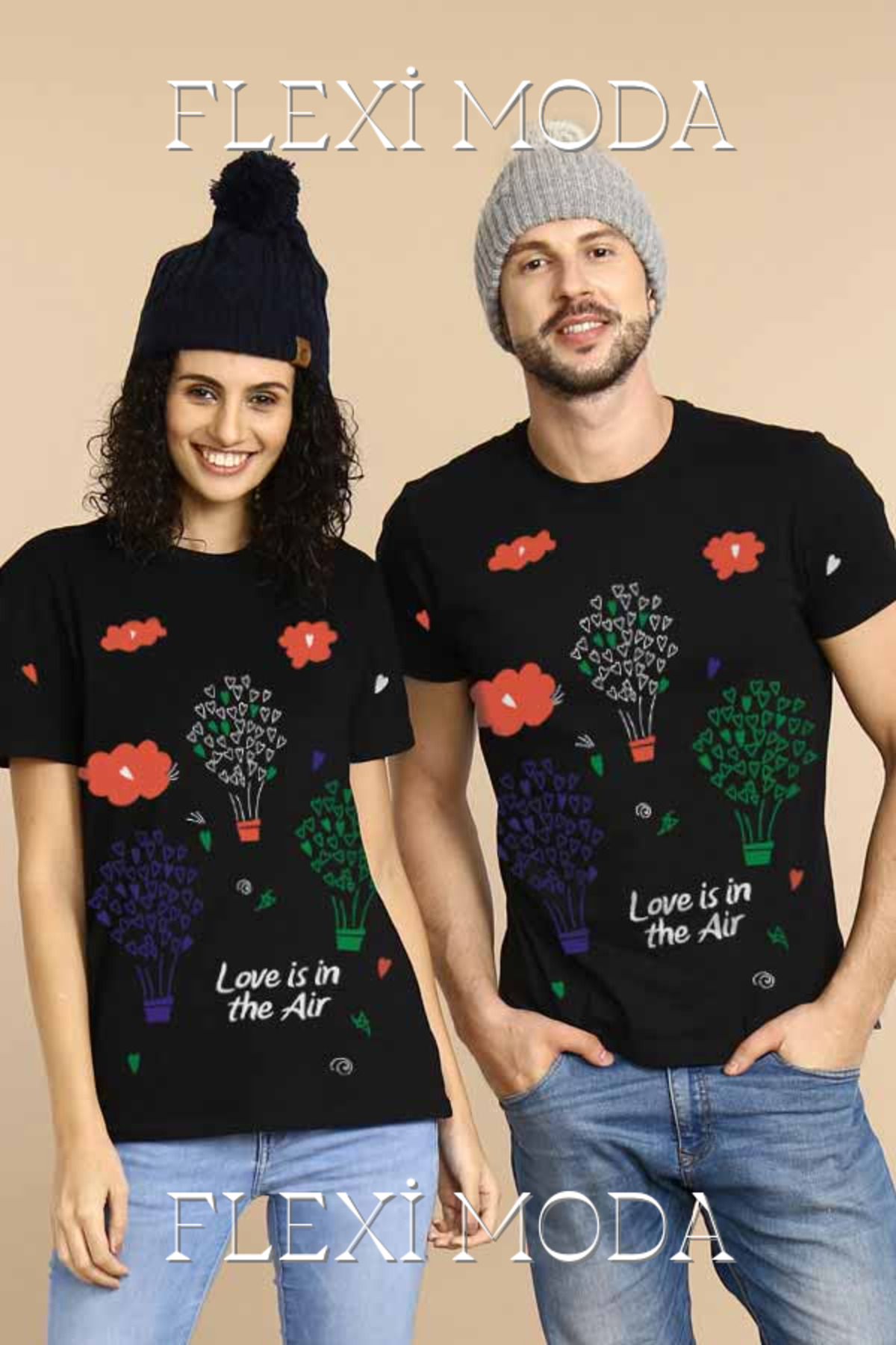 Hunors Sportswear & Company Love Is In The Air Yazılı Sevgili Çift Kombini Oversize 2'li Tişört