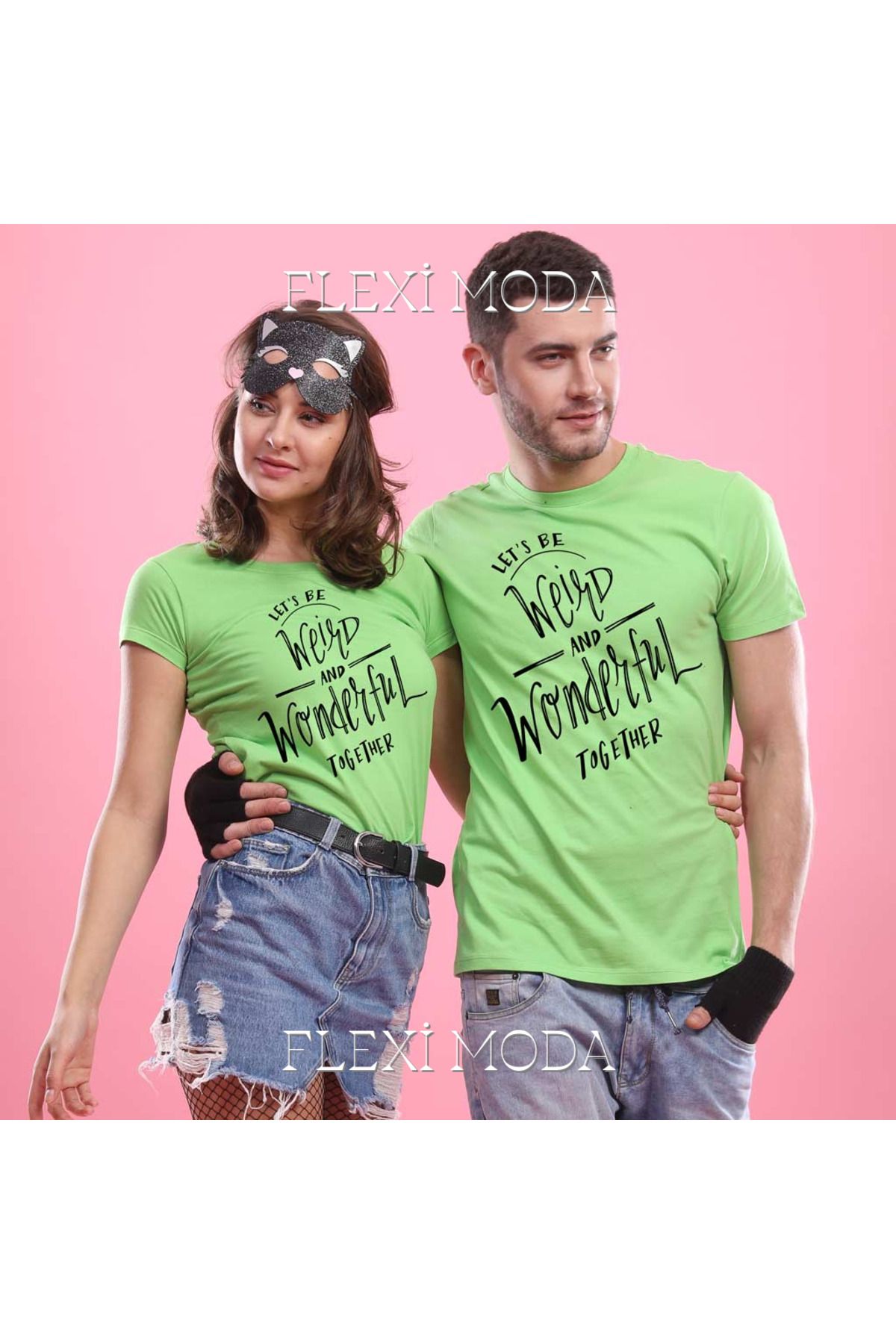 Hunors Sportswear & Company Weirdly Wonderful, Couples Temalı Sevgili Çift Kombini Oversize 2'li Tişört