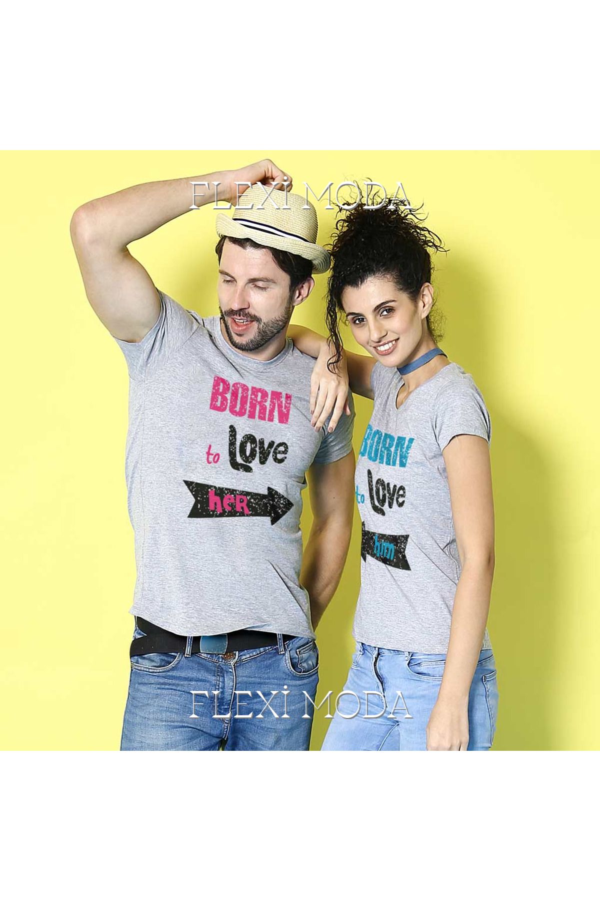 Hunors Sportswear & Company Born To Love, , Couples Yazılı Sevgili Çift Kombini Oversize 2'li Tişört