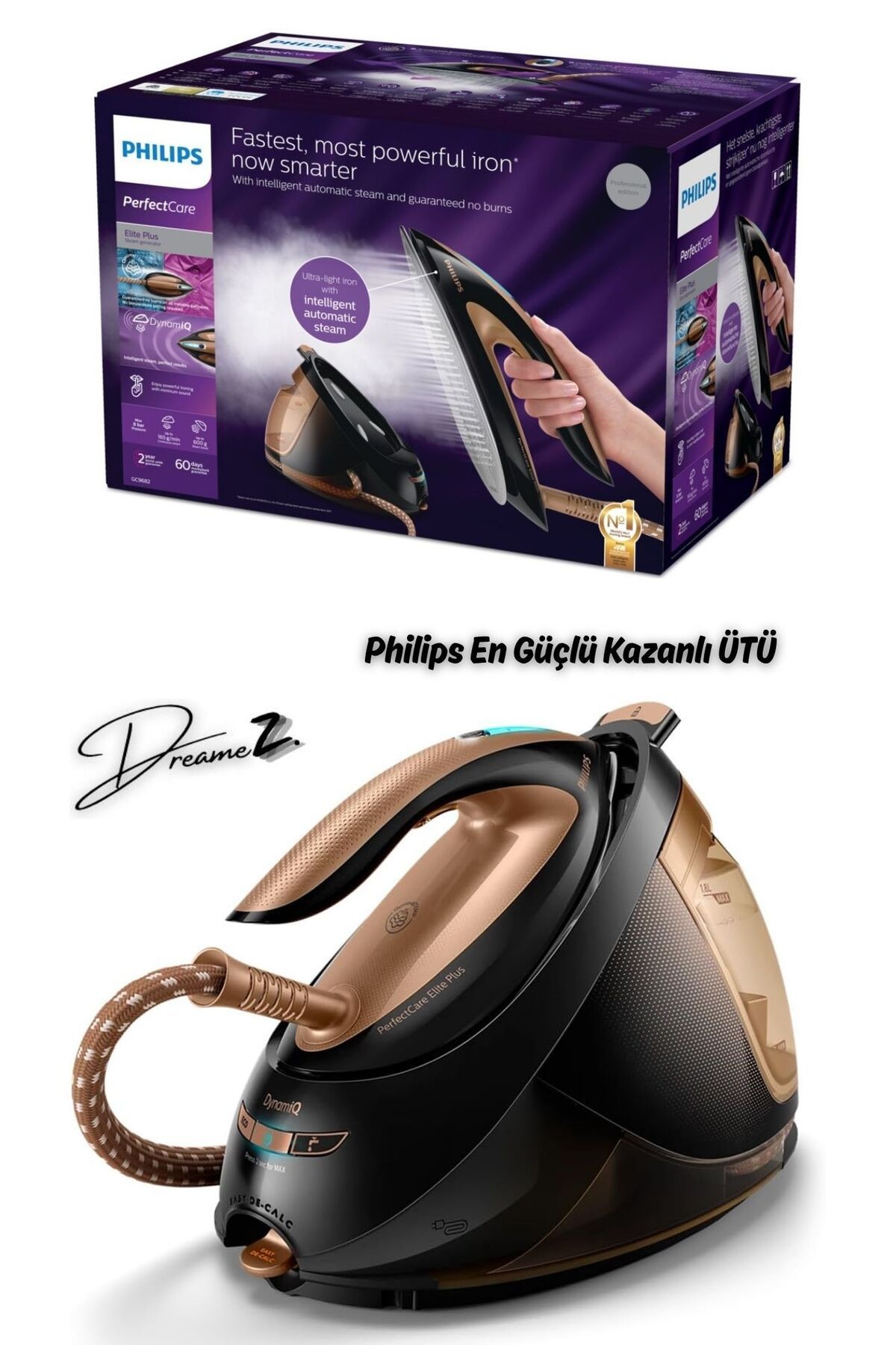 Philips Versuni En Hızlı PerfectCare Elite Plus Buhar Kazanlı Ütü, 8 Bar, 600 g Şok Buhar, 1,8 Lt Haznesi