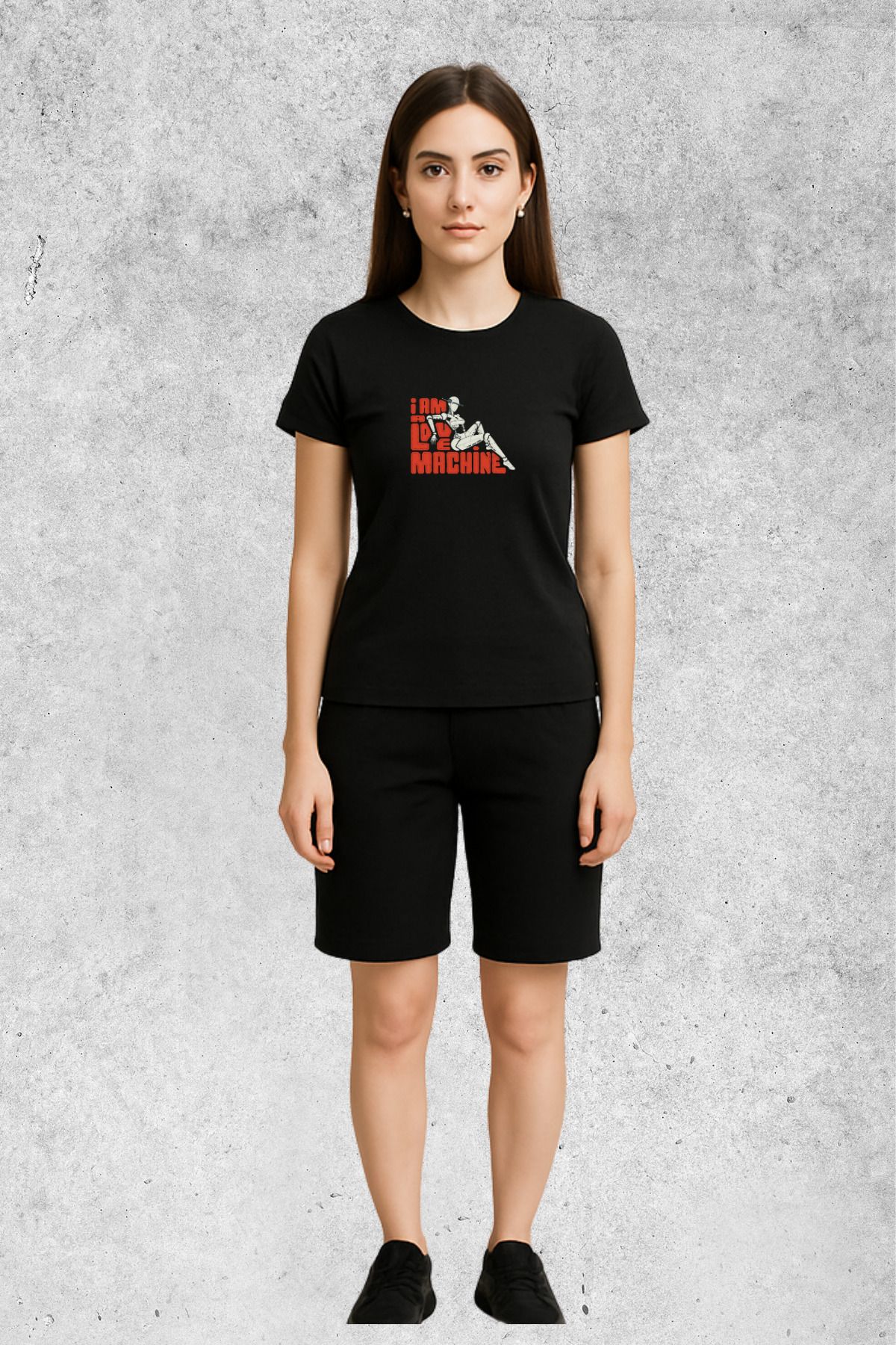 MOLICO Basic unisex sıfır yaka kısa kollu LOVE MACHİNE baskılı tshirt