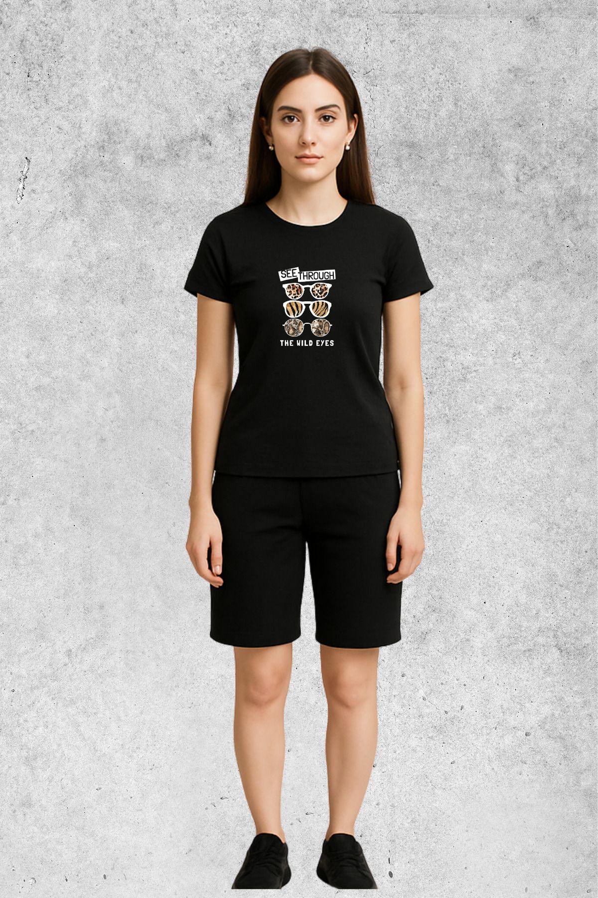 MOLICO Basic unisex sıfır yaka kısa kollu THE WİLD EYES GÖZLÜK baskılı tshirt