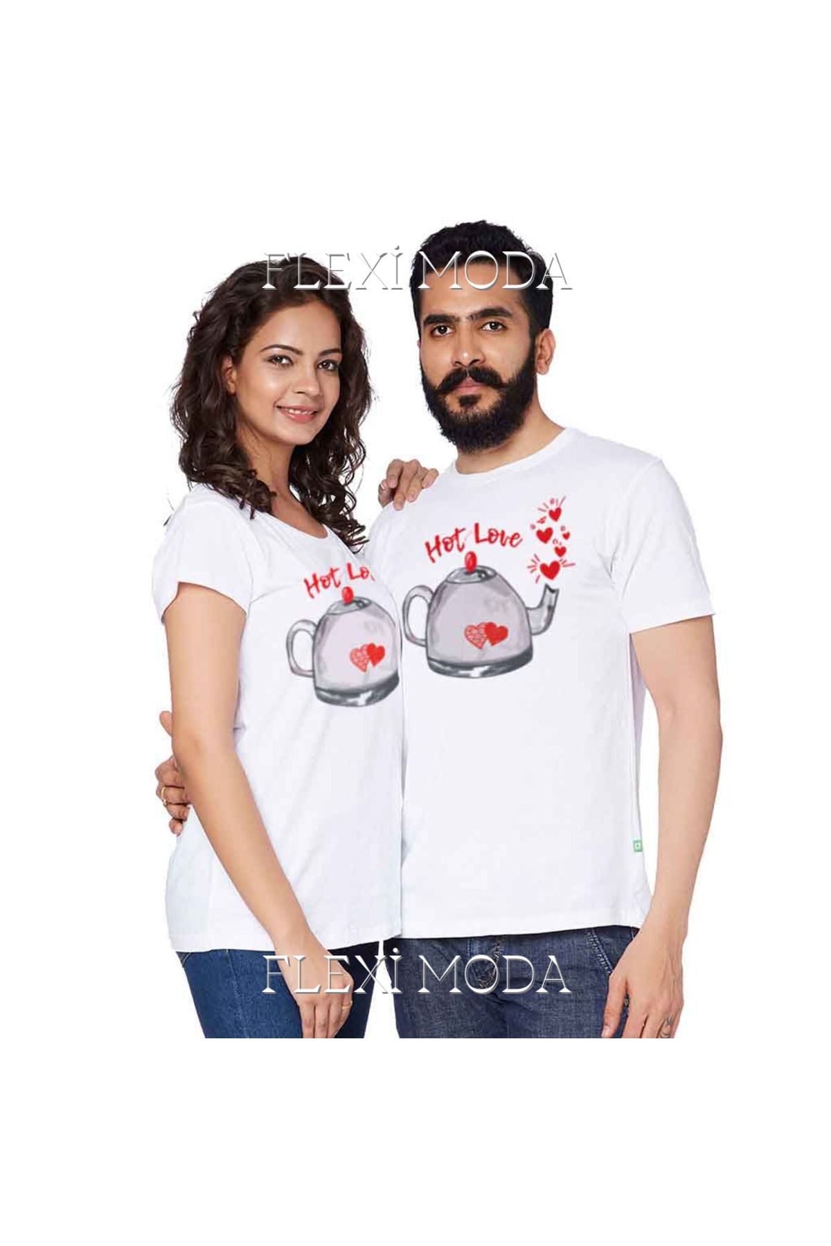 Hunors Sportswear & Company Hot Love Yazılı Sevgili Çift Kombini Oversize 2'li Tişört