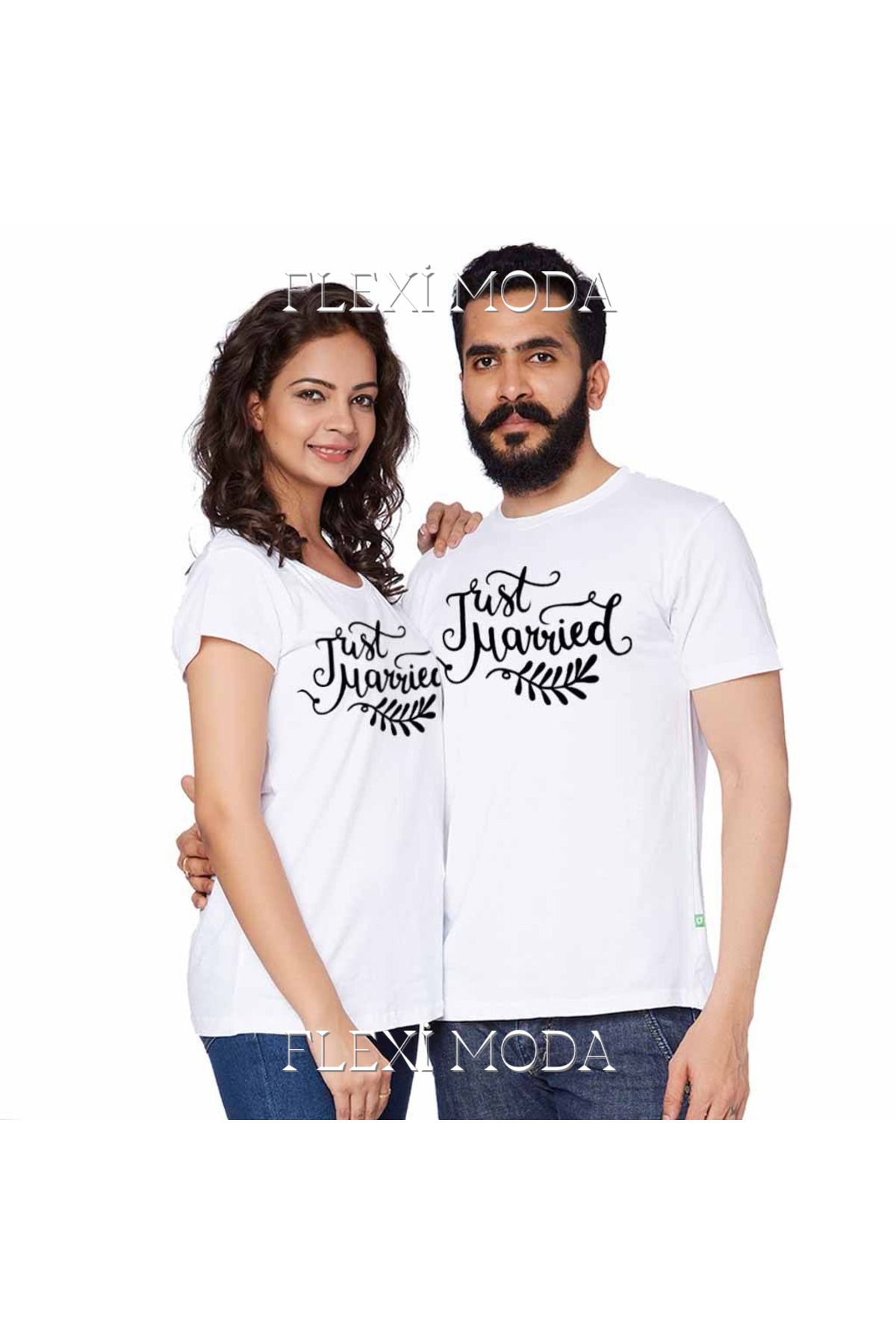 Hunors Sportswear & Company Just Married White Temalı Sevgili Çift Kombini Oversize 2'li Tişört