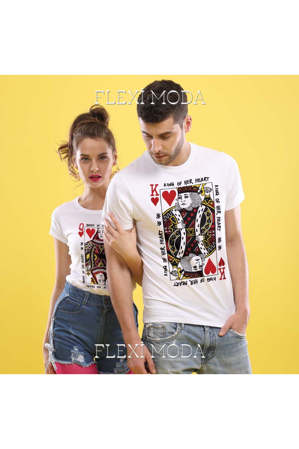 Hunors Sportswear & Company King/Queen Of My Heart, , Couples Yazılı Sevgili Çift Kombini Oversize 2'li Tişört