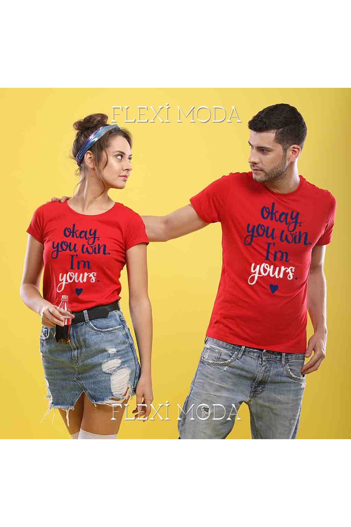 Hunors Sportswear & Company Okay You Win I Am Yours Yazılı Sevgili Çift Kombini Oversize 2'li Tişört