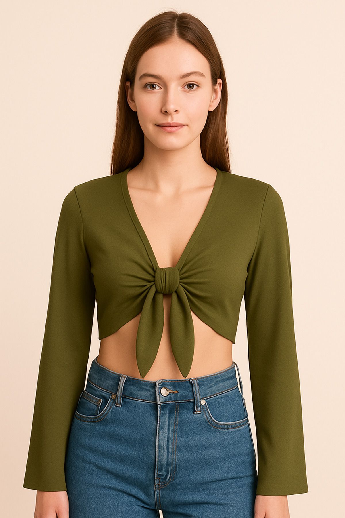 Misue Handmade Premium Kalite Bağlamalı Bluz, İspanyol kollu Crop Bağlamalı Bluz, Kısa Crop Dökümlü Bluz