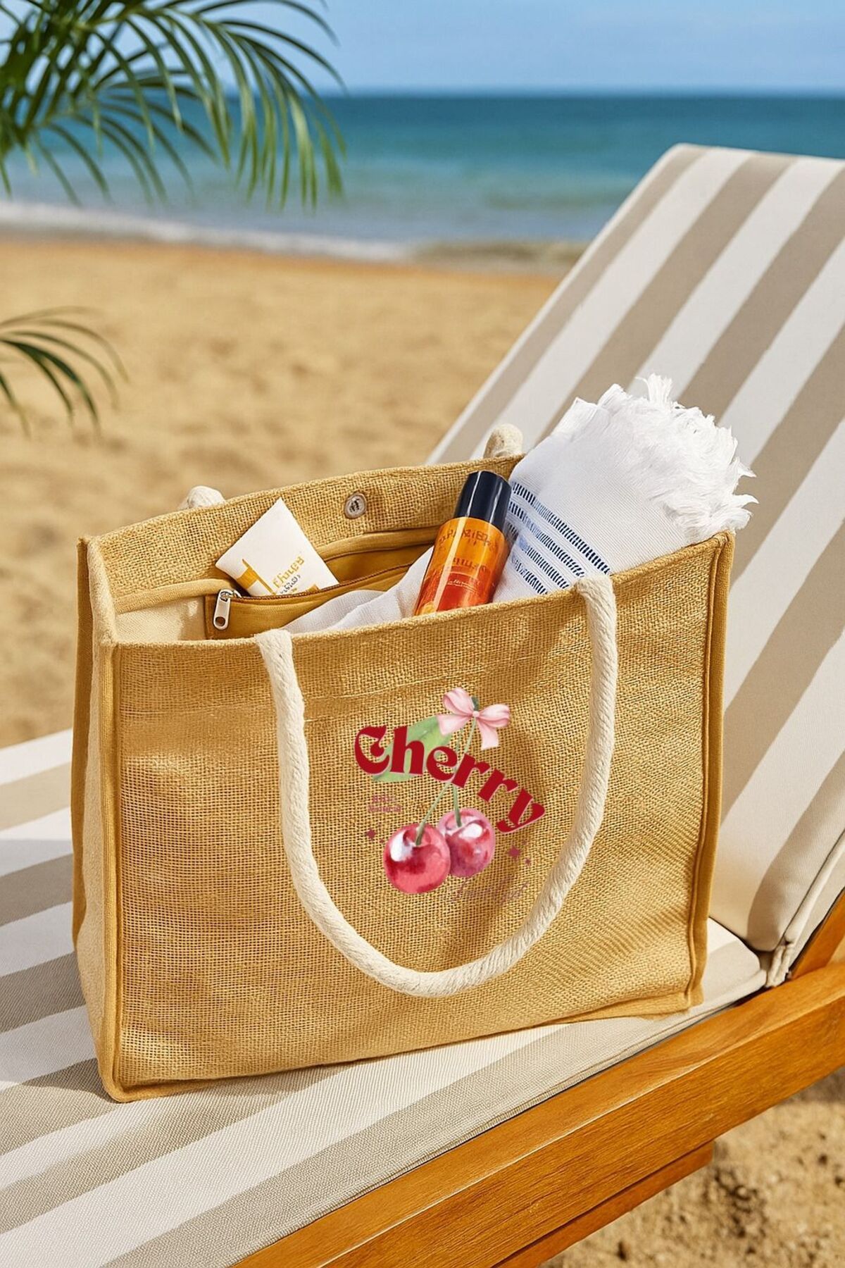 Toum Summer Koleksiyon Kadın Plaj İç Astarlı Hasır Çanta