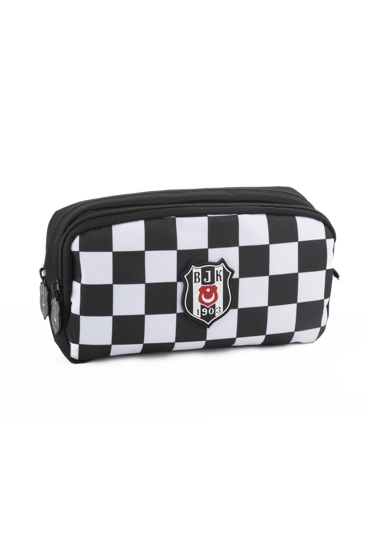Beşiktaş Beşiktaş Kalem Çantası Beşiktaş Siyah Beyaz Dama Desenli 2 Bölmeli Kalemlik