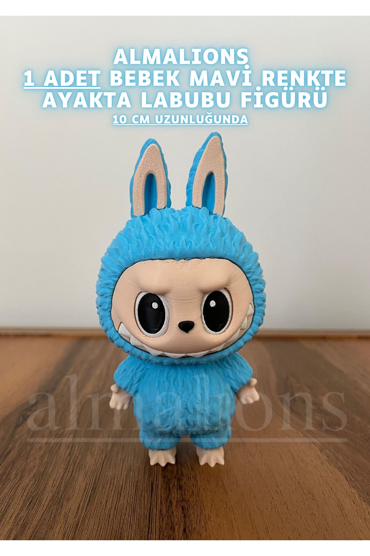 almalions Bebek Mavi Renkte Ayakta Labubu Figürü - 10 Cm - Plastik Figür - 1 Adet