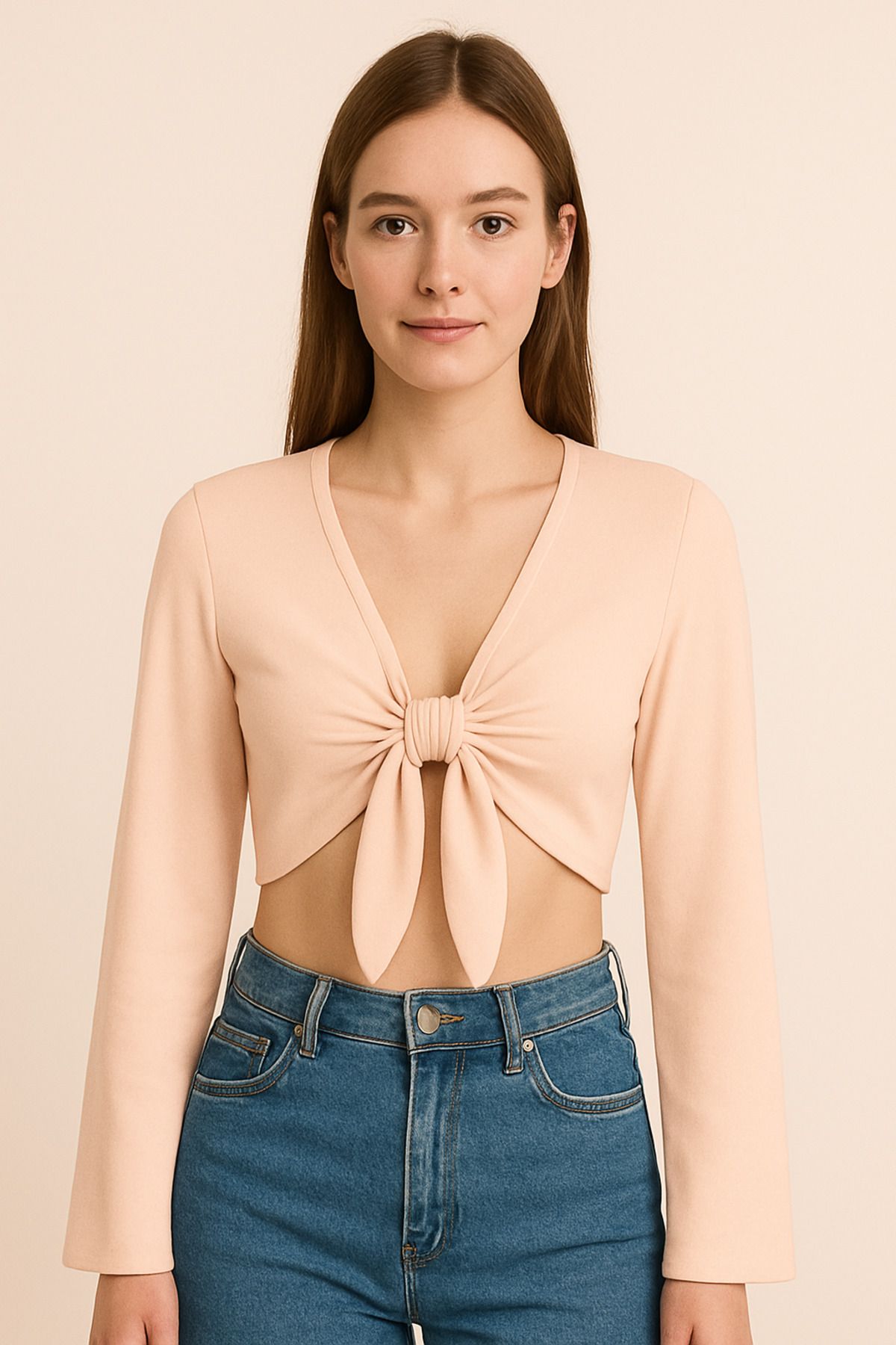 Misue Handmade Premium Kalite Bağlamalı Bluz, İspanyol kollu Crop Bağlamalı Bluz, Kısa Crop Dökümlü Bluz