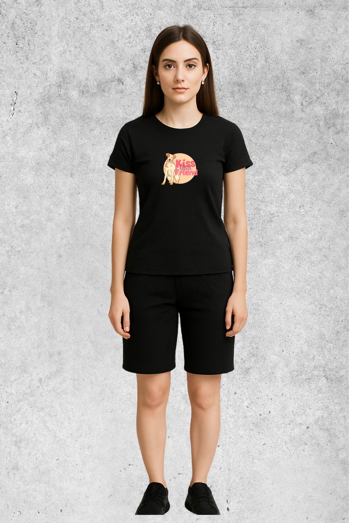 MOLICO Basic unisex sıfır yaka kısa kollu KİSS baskılı tshirt
