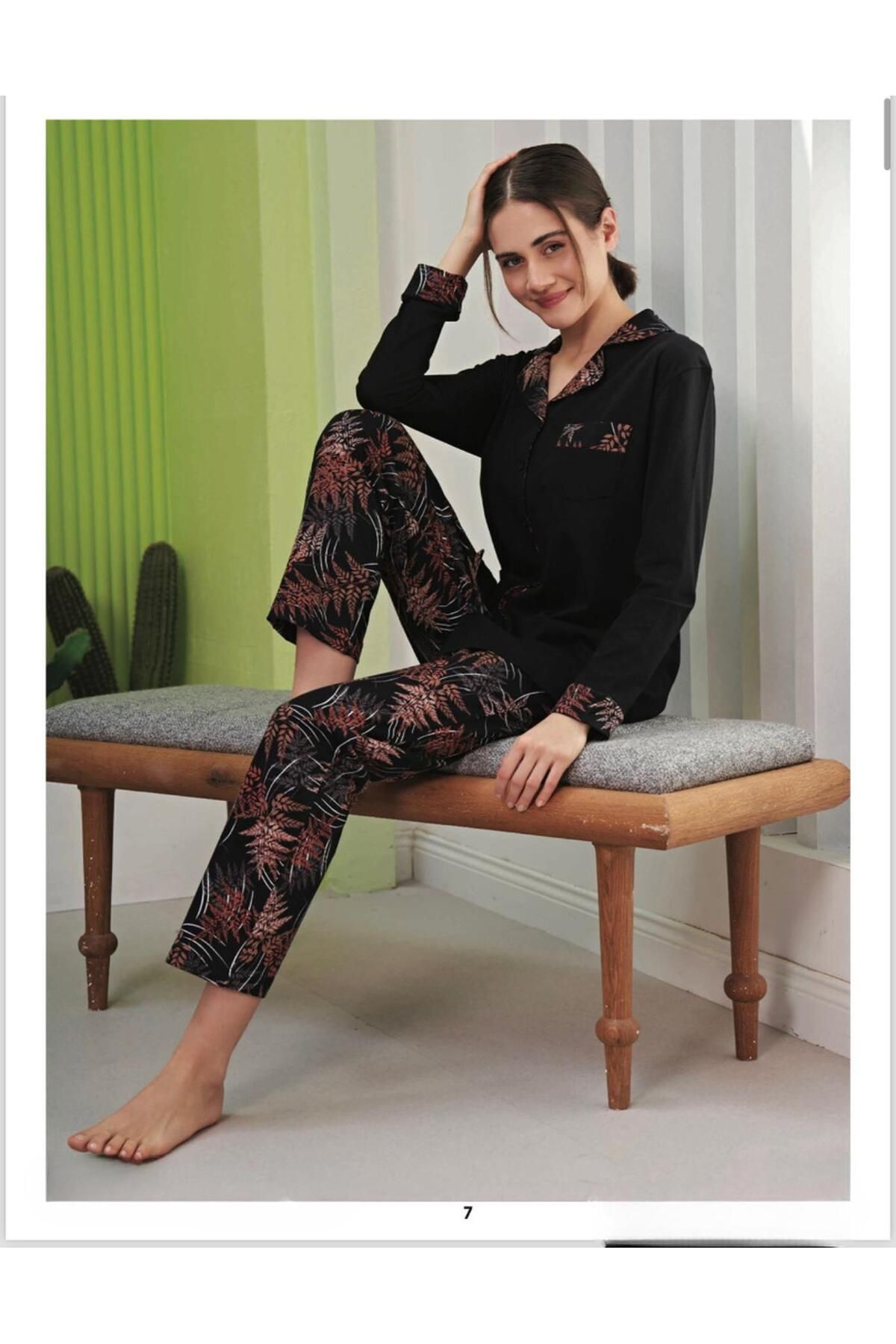 Miss Klein Kadın Büyük Beden Gömlek Yaka Pamuklu Likralı Kısa Kol Pijama Takımı 1136 - 1 Adet