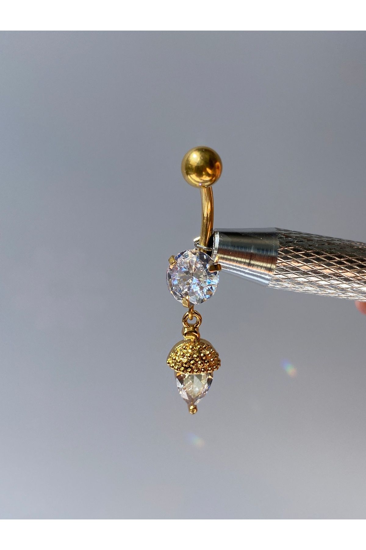 kurukafagift Çelik Göbek Piercing Zirkon Taşlı Palamut Figürlü Model