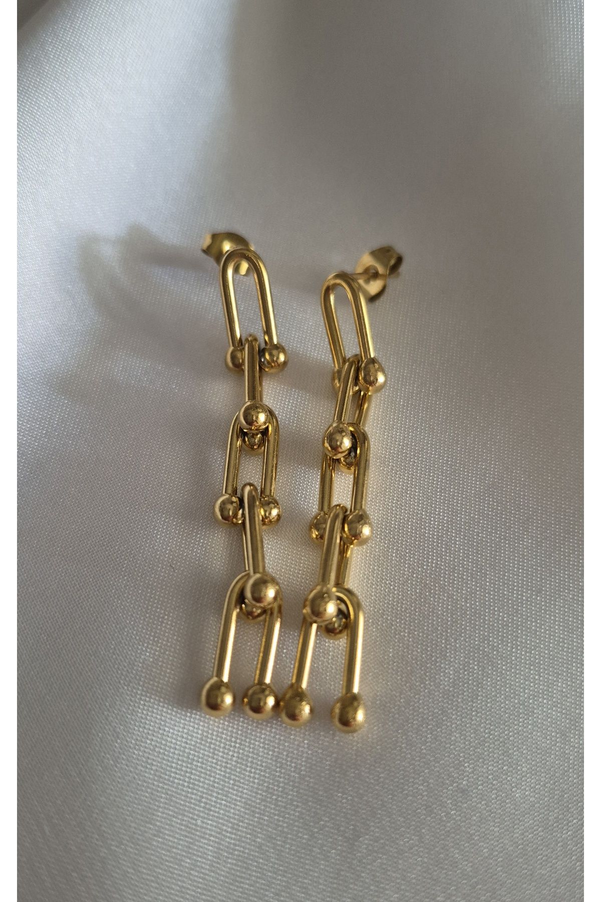 MİLUNXTE Modern Zincir Gold Renk Sallantılı Çelik Küpe-Tiffani Zincir Çelik Küpe-Zincir Küpe-Çelik Küpe