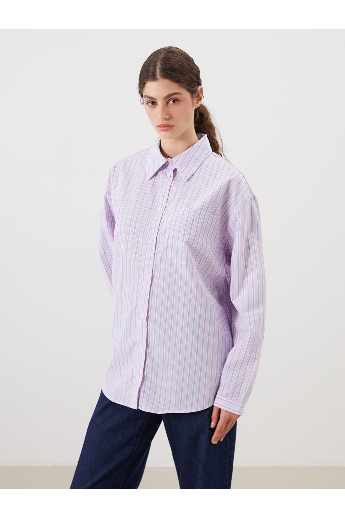 LC Waikiki LCW Çizgili Oversize Poplin Kadın Gömlek Tunik