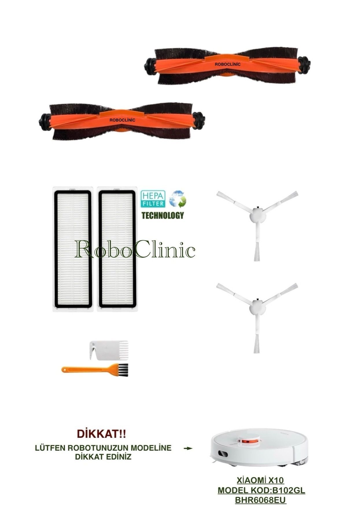 Roboclinic-Xiaomi X10 Robot Vacuum Cleaner (Model Code: B102Gl) Compatible Brush, Filter, Mop Set - 8 Pieces 1