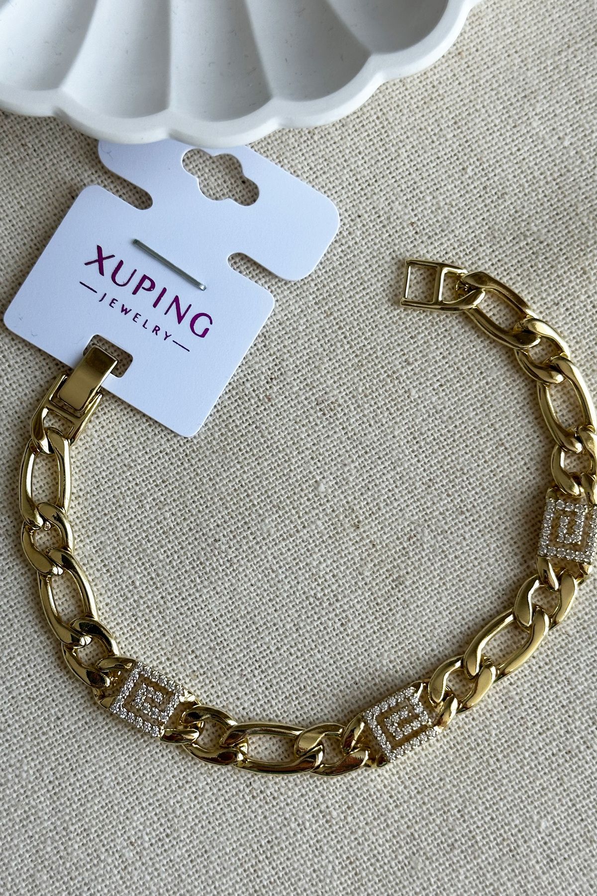 Modacaprea Xuping 14K Rome Zincir Taşlı Kadın Bileklik – 19 cm | Altın Renk Kararmaz Xuping Takı