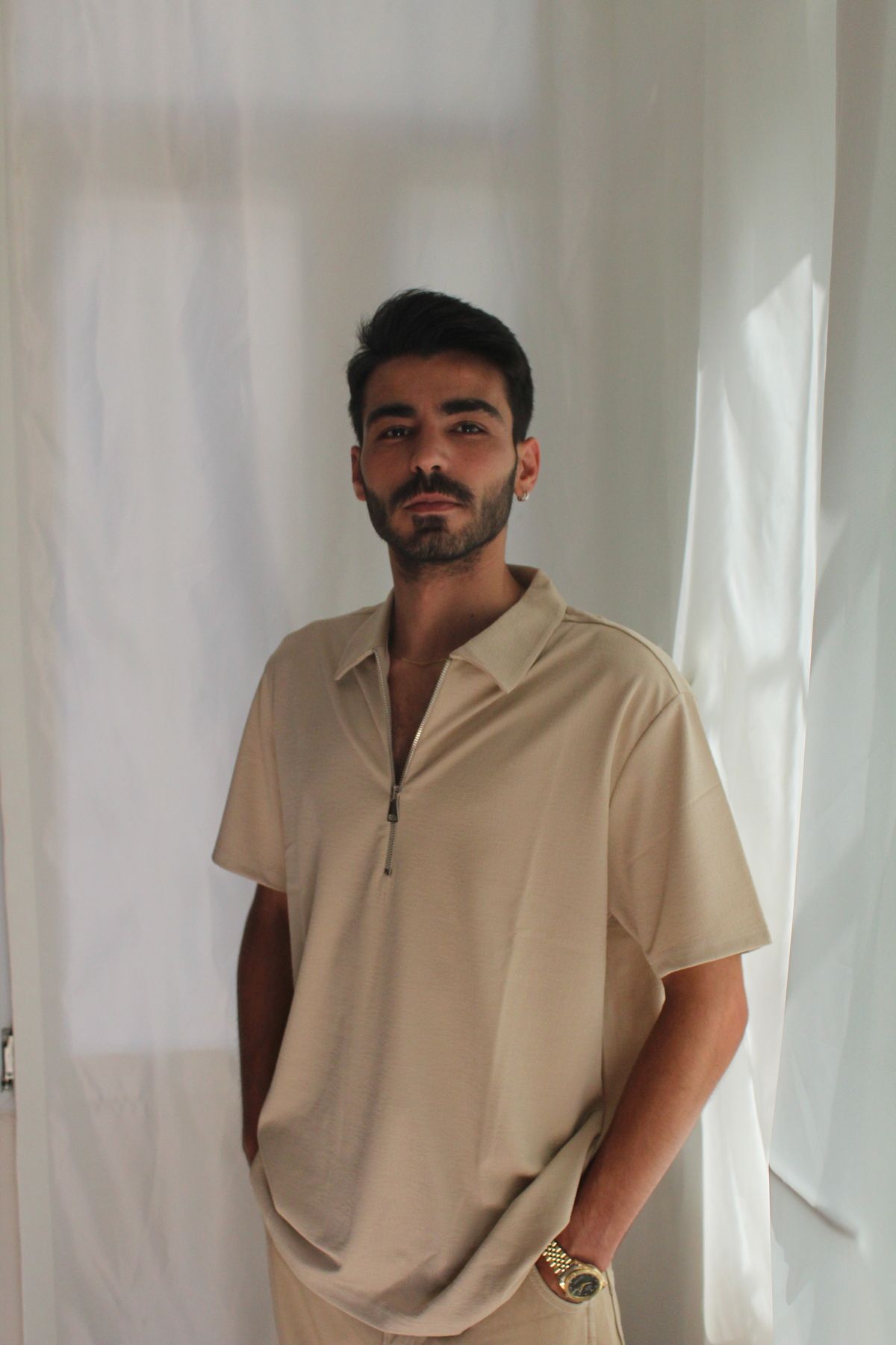 Modontik Erkek Yarım Fermuarlı Yakalı T-shirt