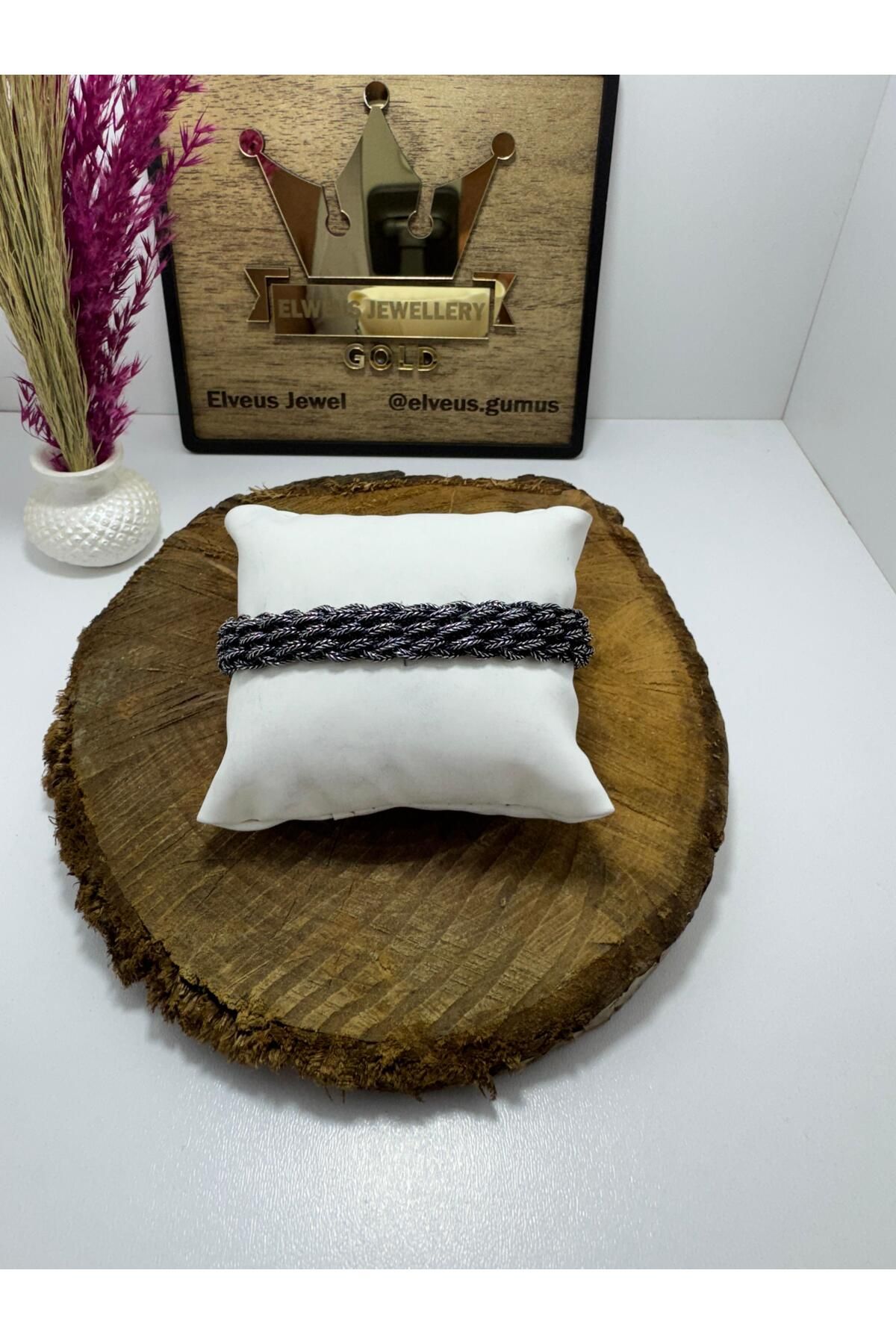ELVEUS JEWELLERY 925 AYAR KALIN HASIR EL ÖRMESİ OTANTİK GÜMÜŞ BİLEKLİK