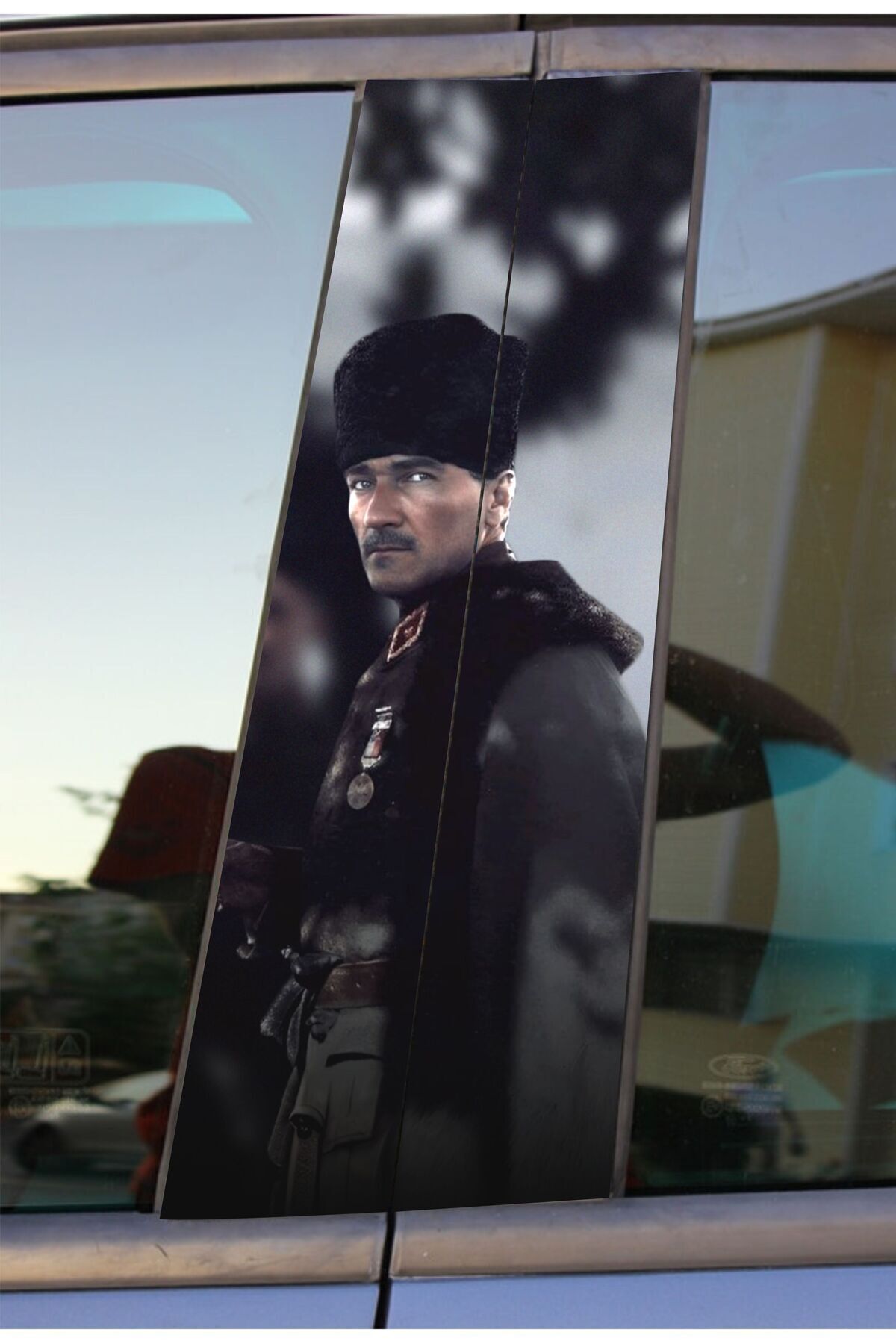 MS Major Selection Atatürk Baskılı Araç Kapı Direk Kaplama Folyo Sticker 2'li (Sağ&Sol)