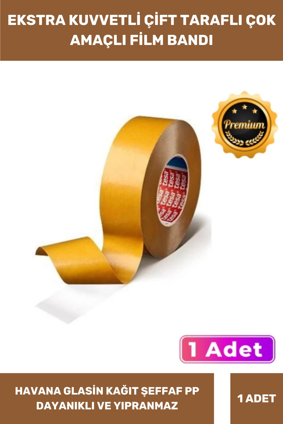 Thriftbuds Premium Seri Süper Güçlü Çift Taraflı Şeffaf PP Özellikli Genel Amaçlı Film Transfer Bant - 1 Adet