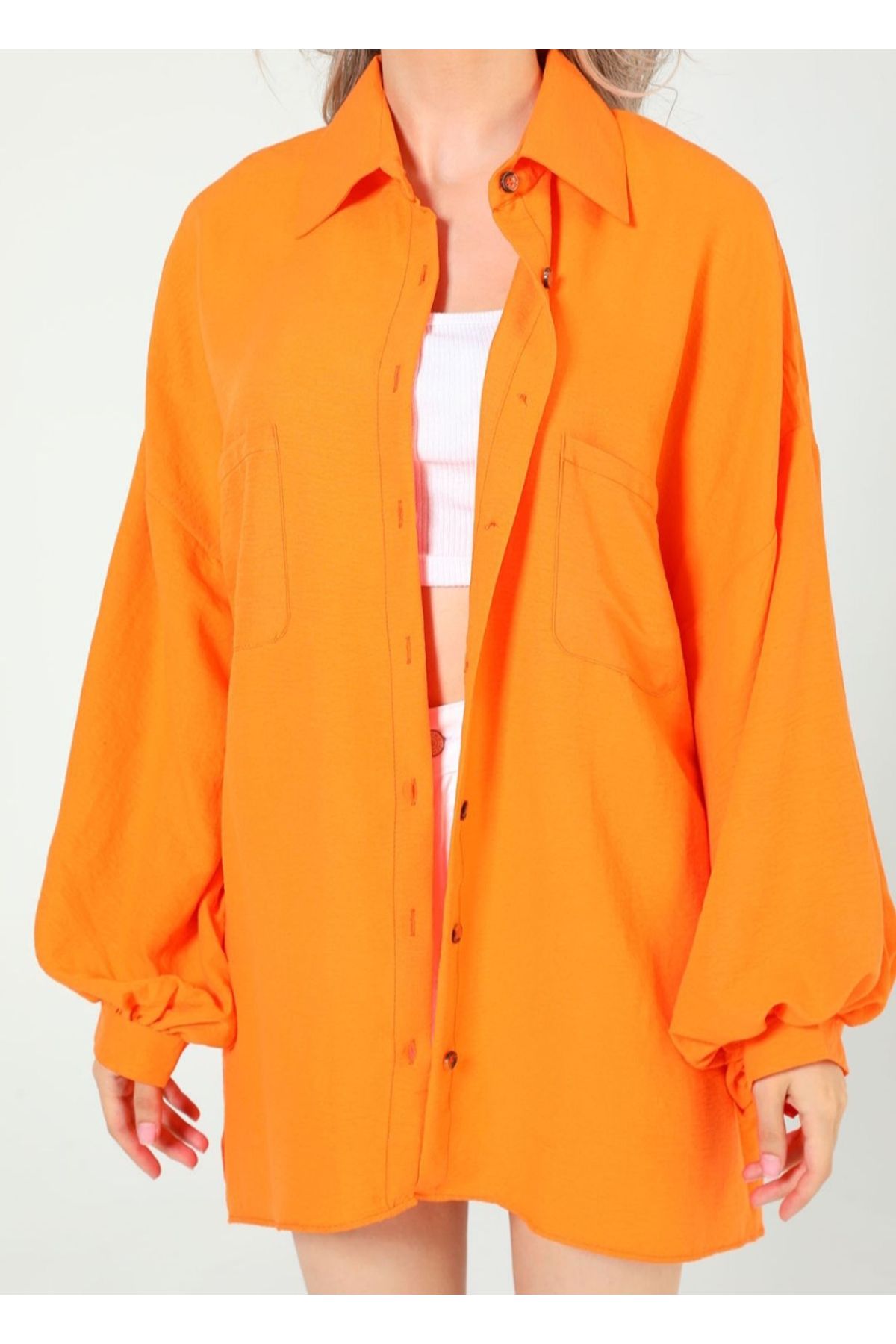 TOZLU OVERSIZE PAMUKLU BALON KOL TUNIK