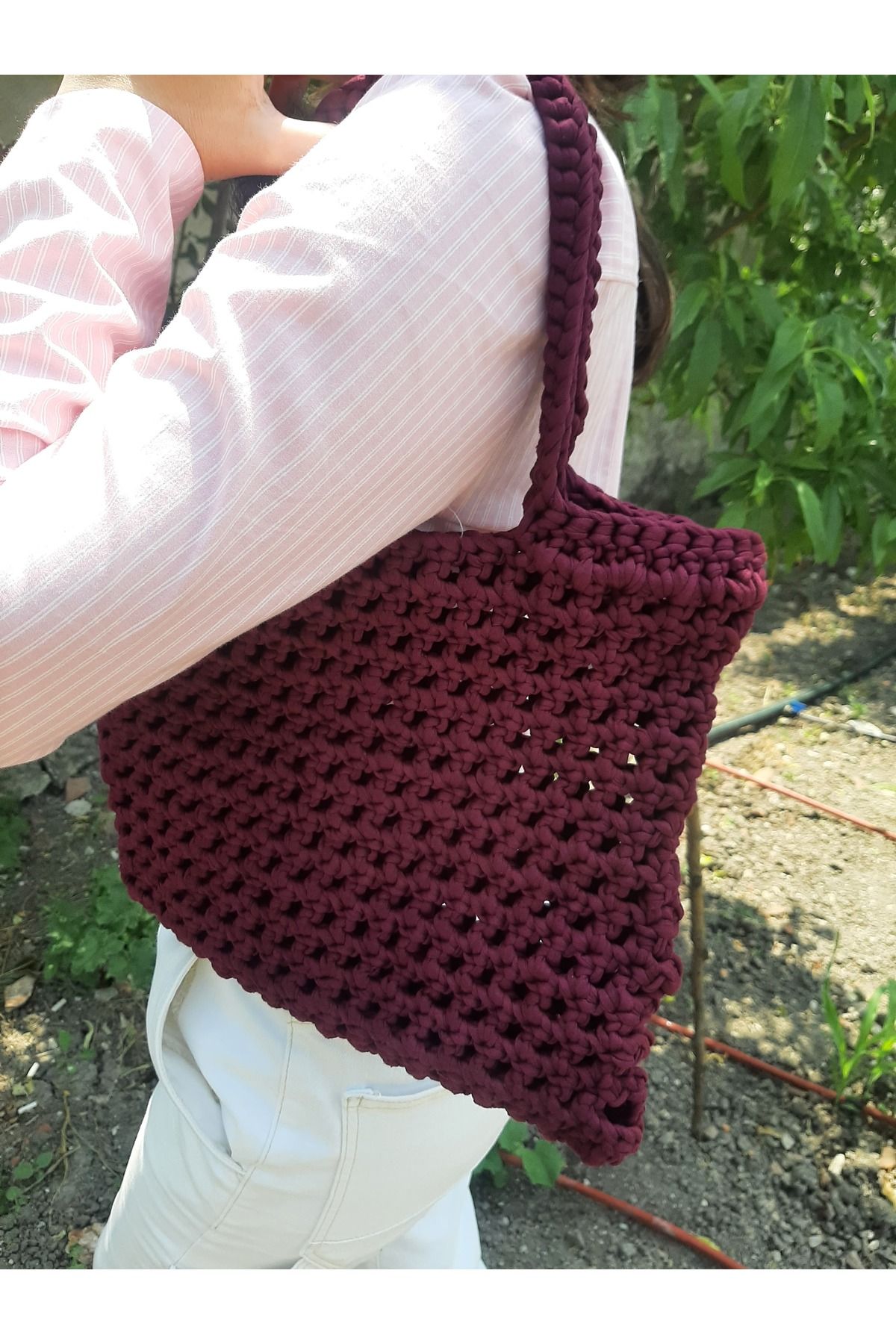 APRİLHANDMADE Bordo File Örme Çanta