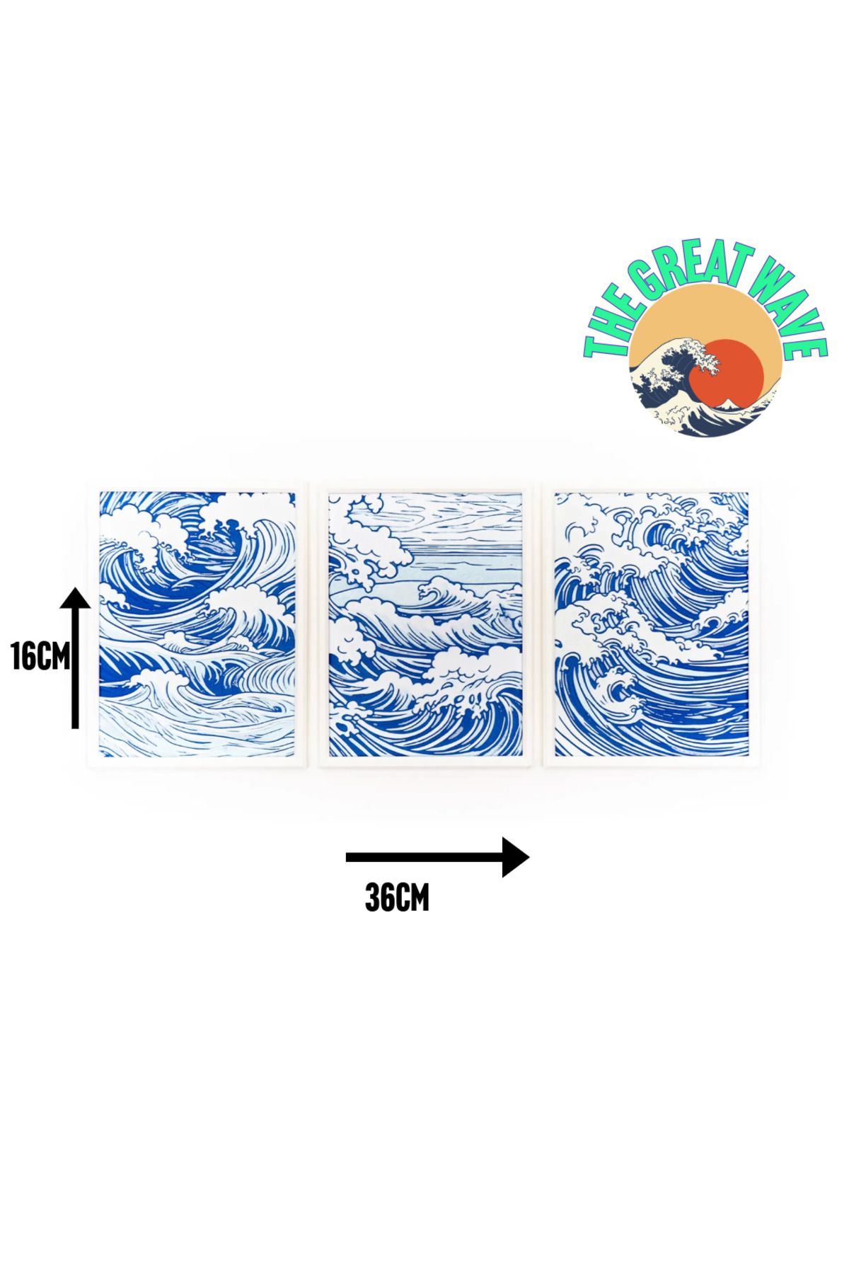 The Great Wave Wave Wall Art – Minimal 3D Dalga Dekor, 3 Adet 16×12 cm Duvar Paneli 3 Farklı tablo - Çerçeve Dahil