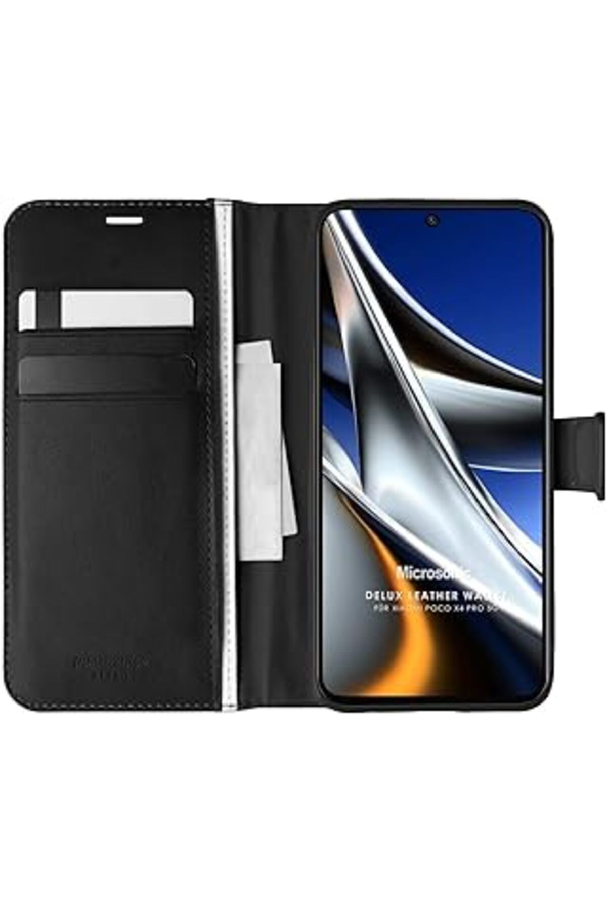 Pazarcan Microsonic Xiaomi Poco X4 Pro 5G Için Kılıf Delux Leather Wallet Siyah [Poco X4 Pro 5G Ile Uyumlu K