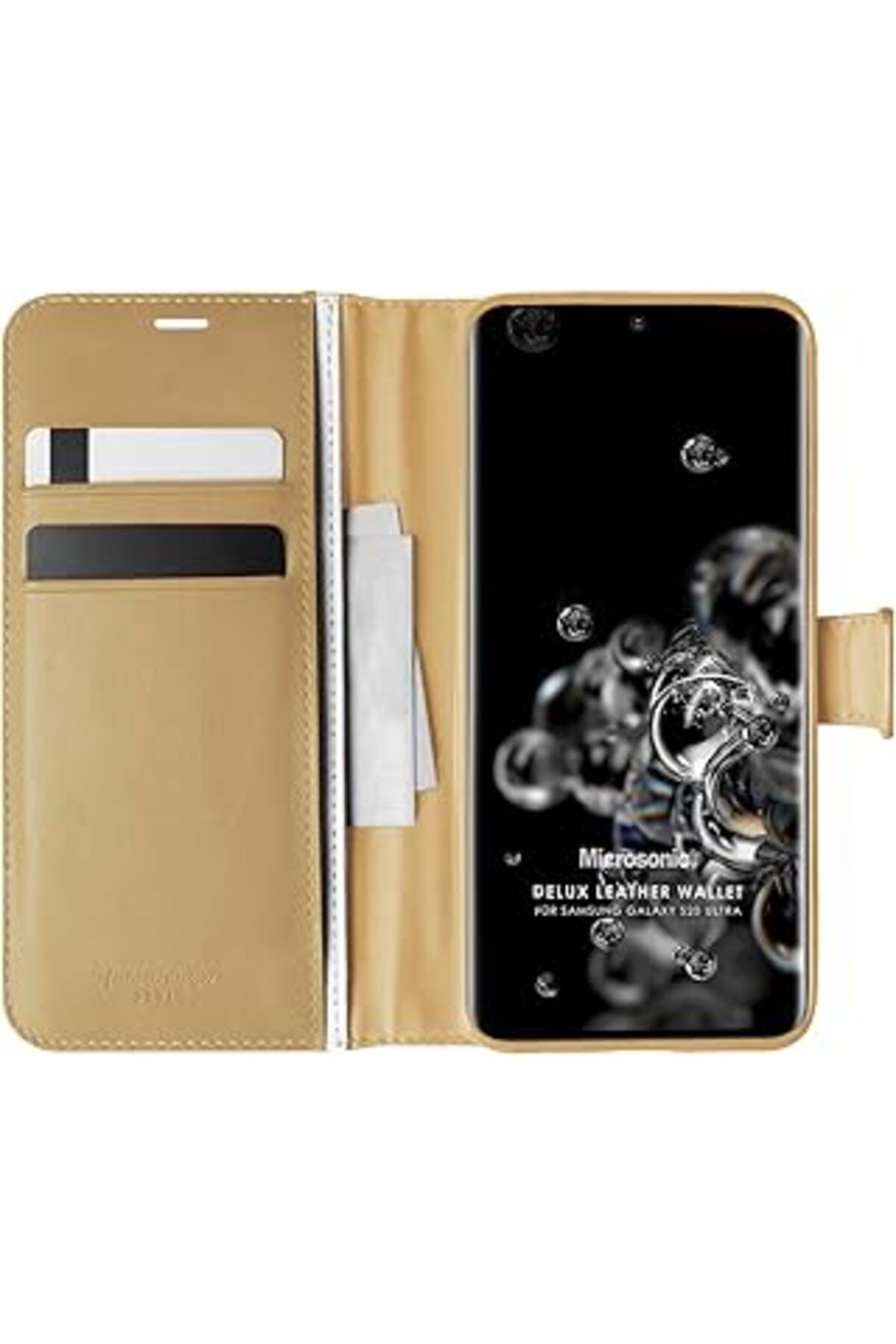 Karachil Microsonic Samsung Galaxy S20 Ultra Için Kılıf Delux Leather Wallet Gold [Galaxy S20 Ultra Ile Uyum