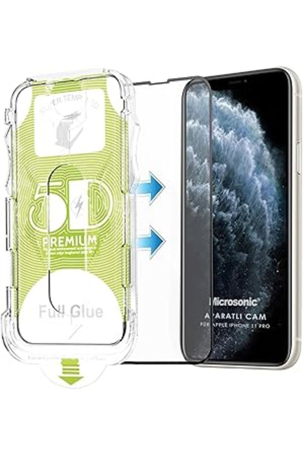 Pazarcan Microsonic Iphone 11 Pro Uyumlu Magic Uygulama Aparatlı Tam Kapatan Ekran Koruyucu Siyah