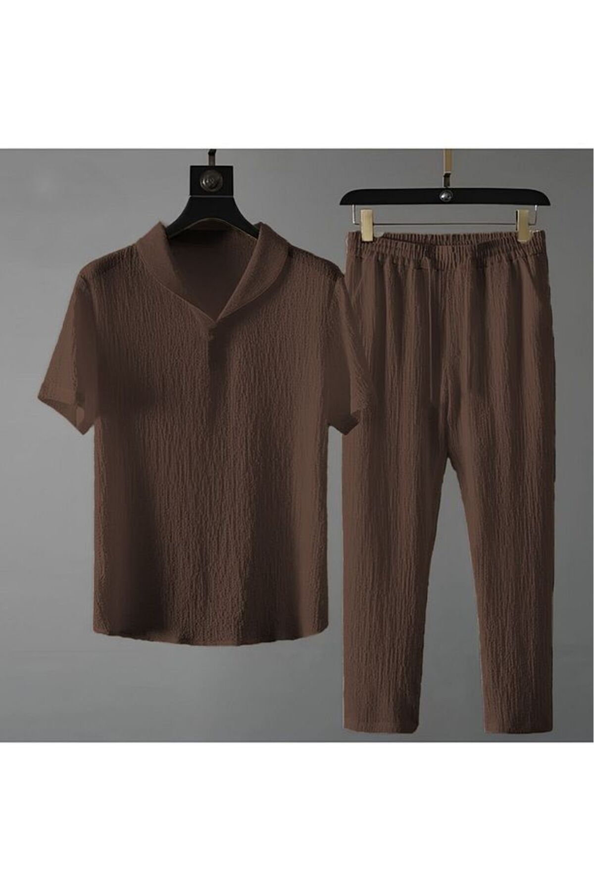 Daxia Bürümcük KUMAŞ KRİNKIL T-shirt Pantolon Takım - Siyah Regular Bebe Yaka