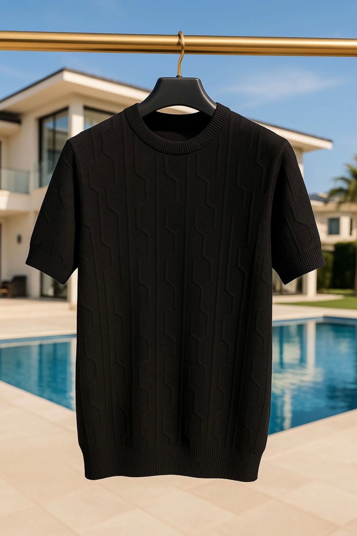 LC Waikiki LCWAIKIKI Bisiklet Yaka Desenli Dokulu Premium Erkek Triko Tişört / T-shirt