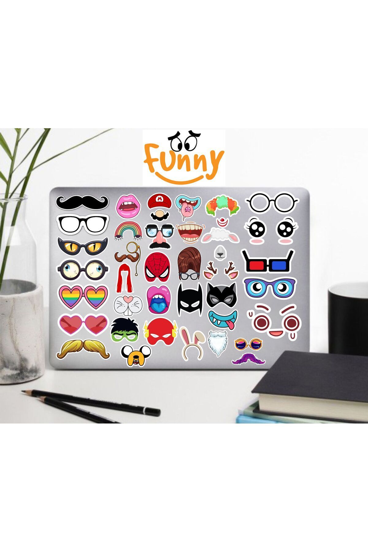 MS Major Selection Eğlenceli Yüz Maskeleri Sticker Telefon Laptop Notebook Tablet Defter Matara Stiker Etiket