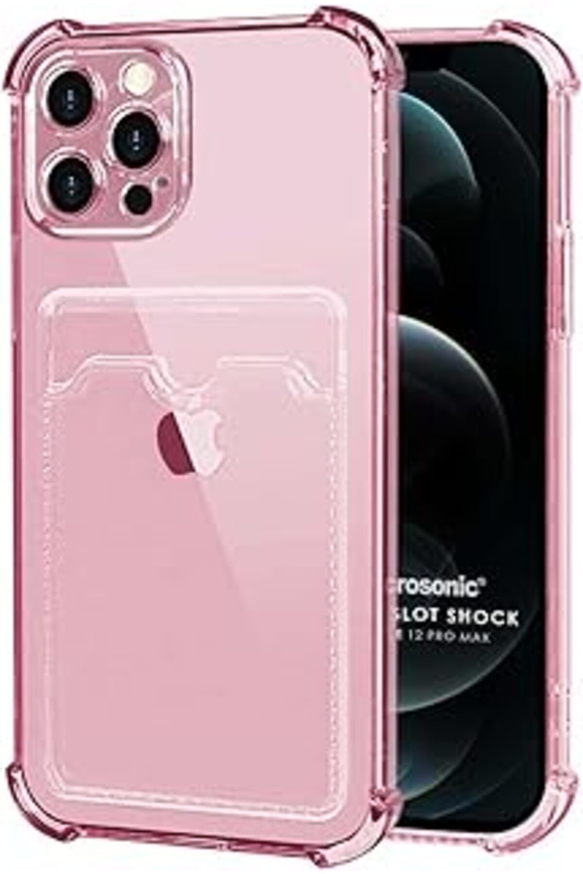 Pazarcan Microsonic Apple Iphone 12 Pro Max Için Card Slot Shock Kılıf Pembe [Iphone 12 Pro Max Ile Uyumlu K