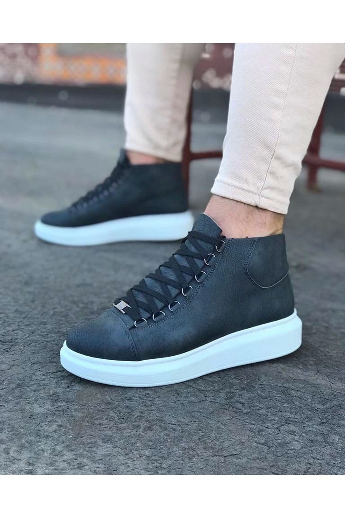 AyakabıMod Gri Bağcıklı Sneakers Yarım Bilek Bot