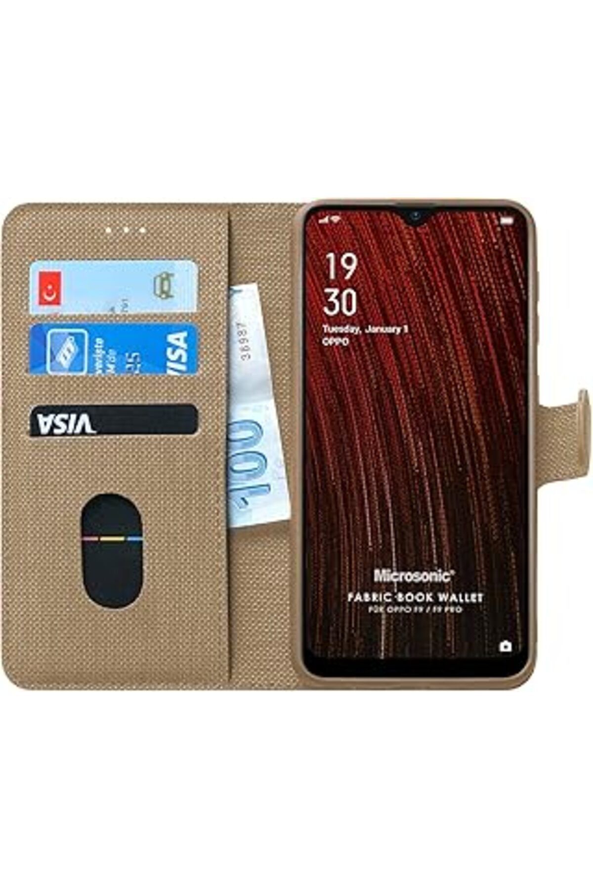Pazarcan Microsonic Oppo F9 / F9 Pro Için Kılıf Fabric Book Wallet Gold [F9 / F9 Pro Ile Uyumlu Kılıf - Gold
