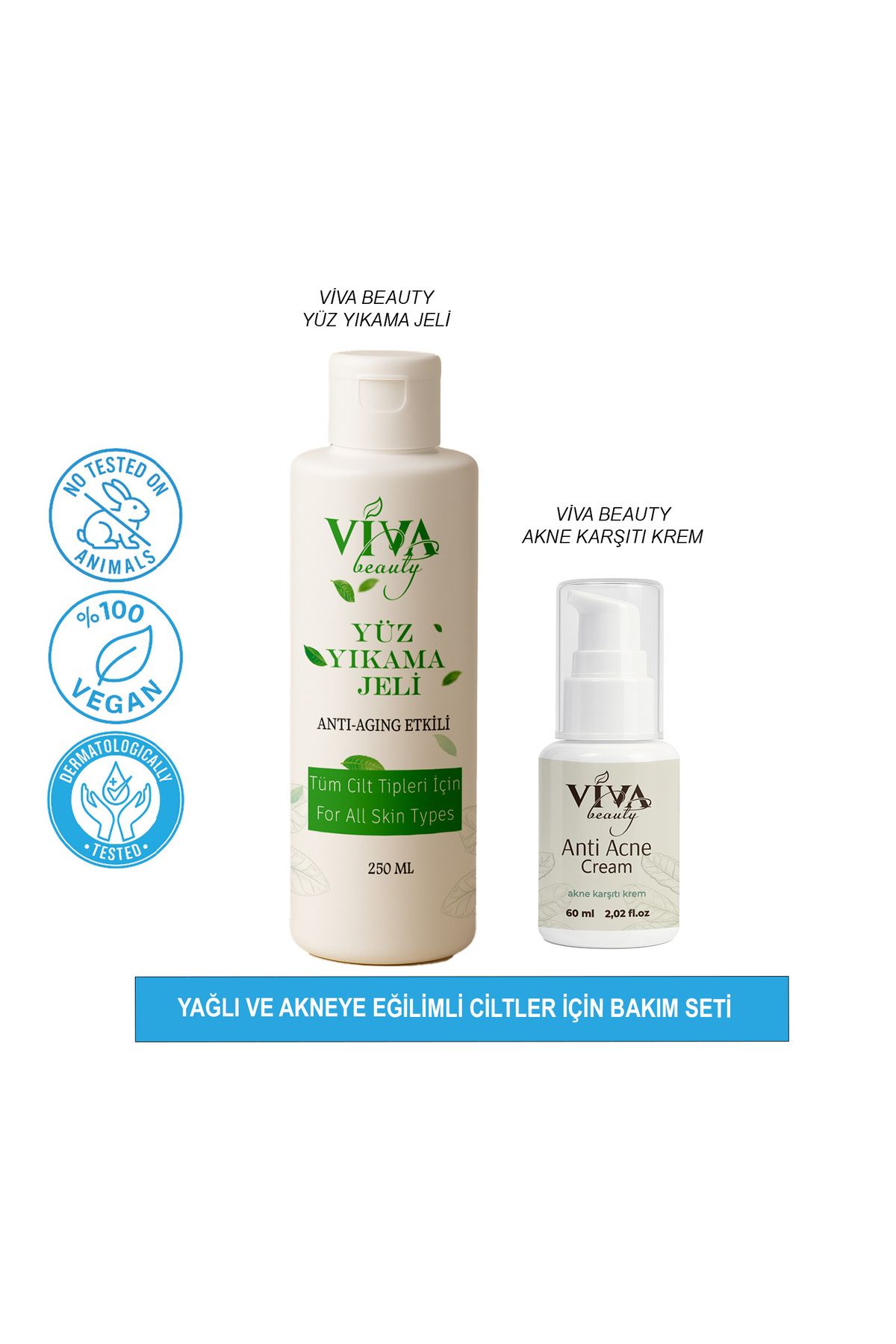 VivaBeauty Yağlı/Akneye Eğilimli Ciltler İçin Cilt Bakım Seti Yüz Yıkama Jeli Ve Akne Karşıtı Krem