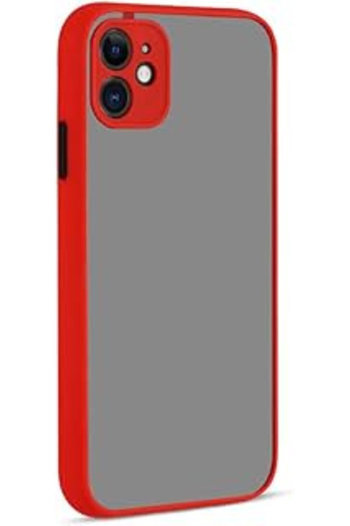 Pazarcan Ggm Aksesuar İphone 12 6.1 Inç Yan Tuşları Renkli Kamera Korumalı Transparan Tpu Kılıf (Kırmızı)