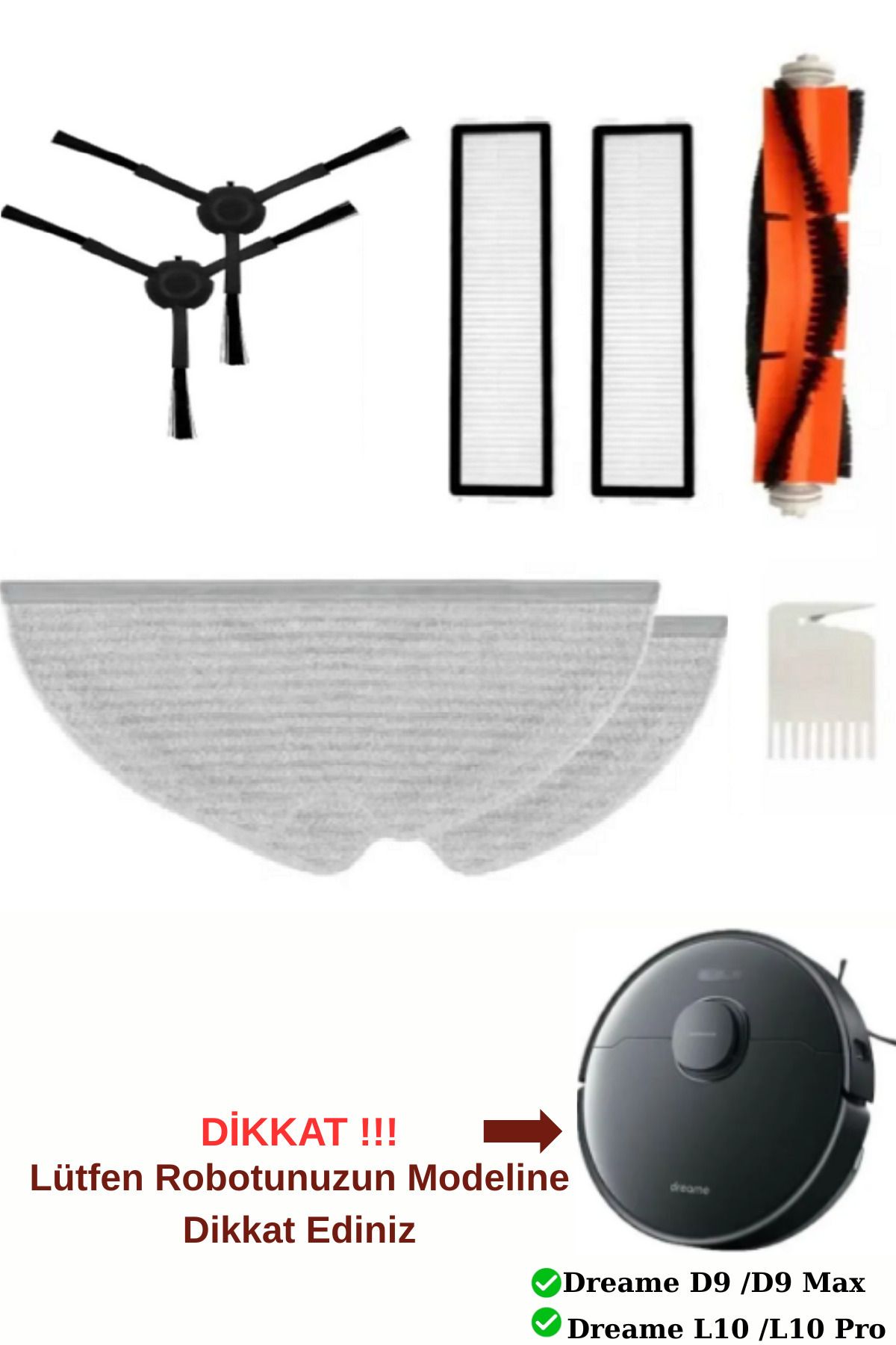 teknotrust 8 Parça Yedek Set, Temizlik Fırça ve Filtre, Siyah, Uyumlu ve Kaliteli