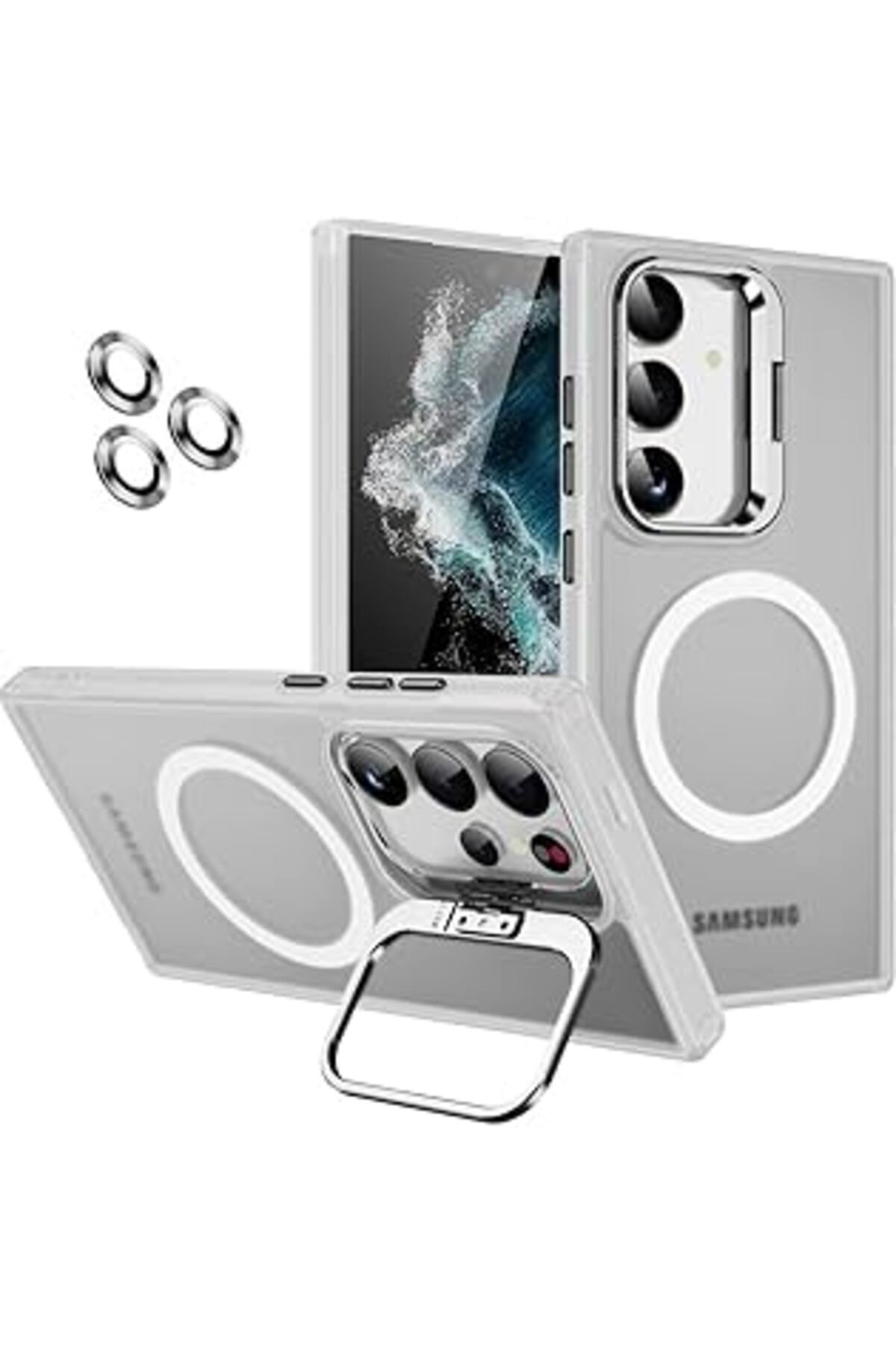 Pazarcan Babilden Samsung Için Kılıf Kamera Korumalı Magsafe Wireless Şarj Özellikli Mat Şeffaf Renkli Stand